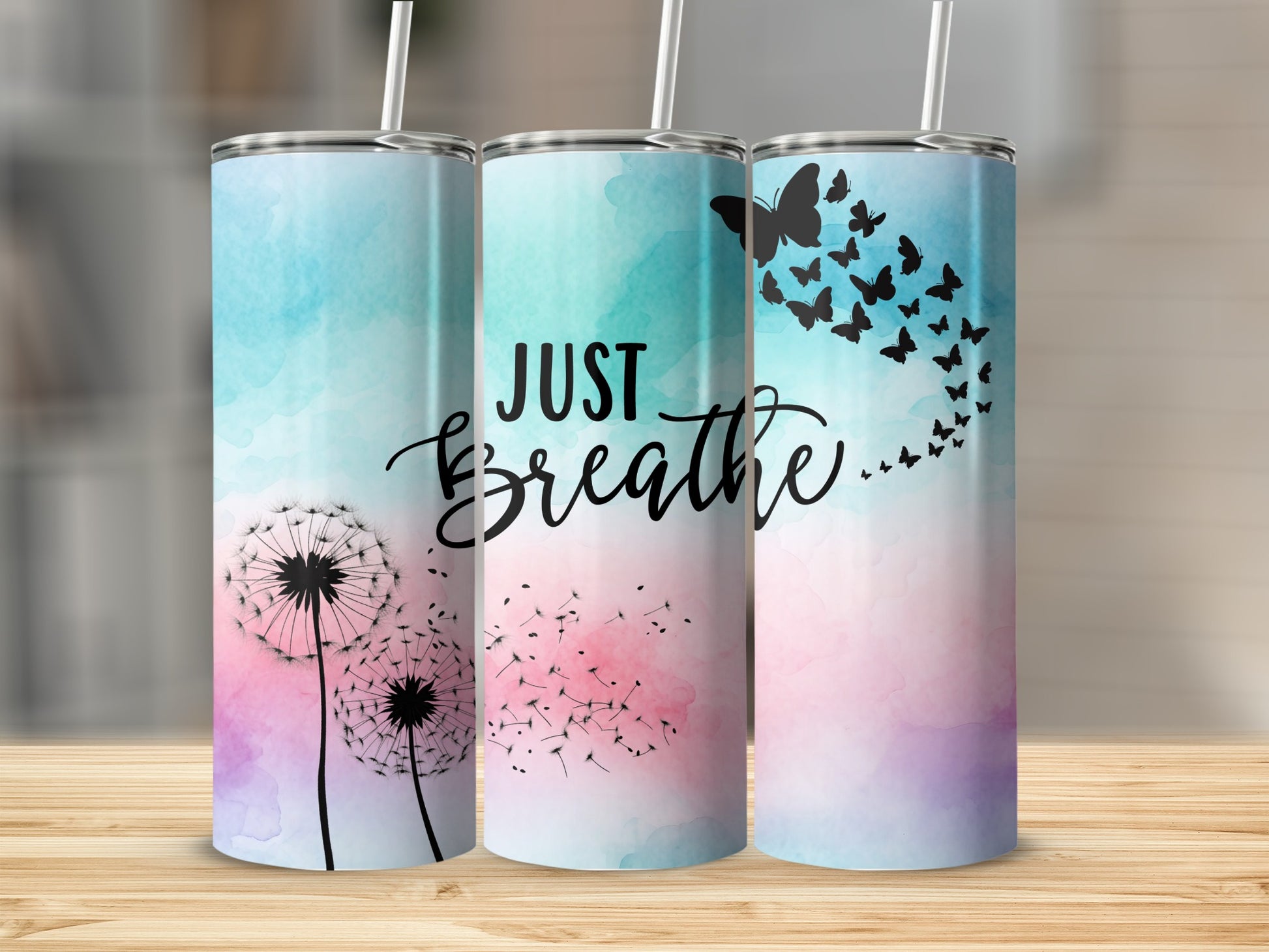 Just Breathe Dandelion Butterfly Tumbler Cup