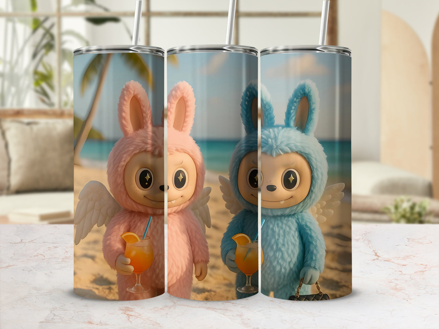 Cute Beach Scene with Bunny Creatures Tumbler