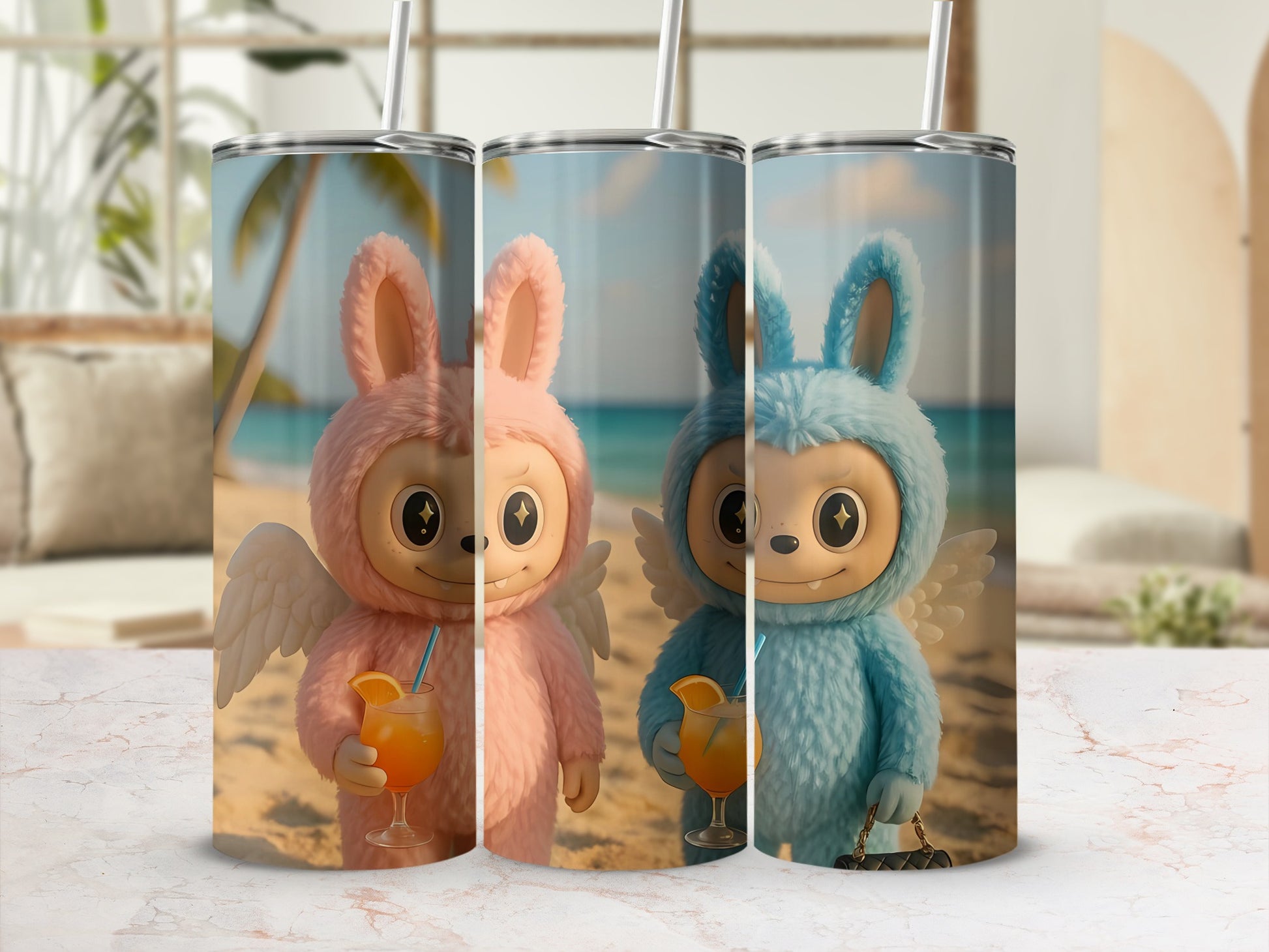 Cute Beach Scene with Bunny Creatures Tumbler