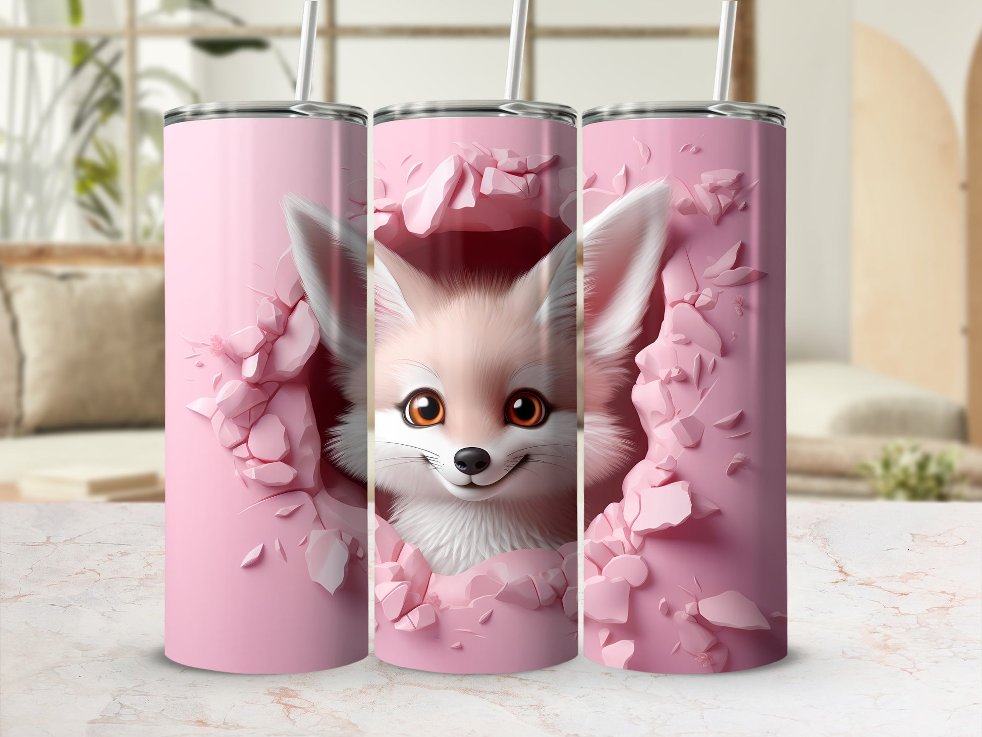 Cute Fox Face Illustration Pink Tumbler product