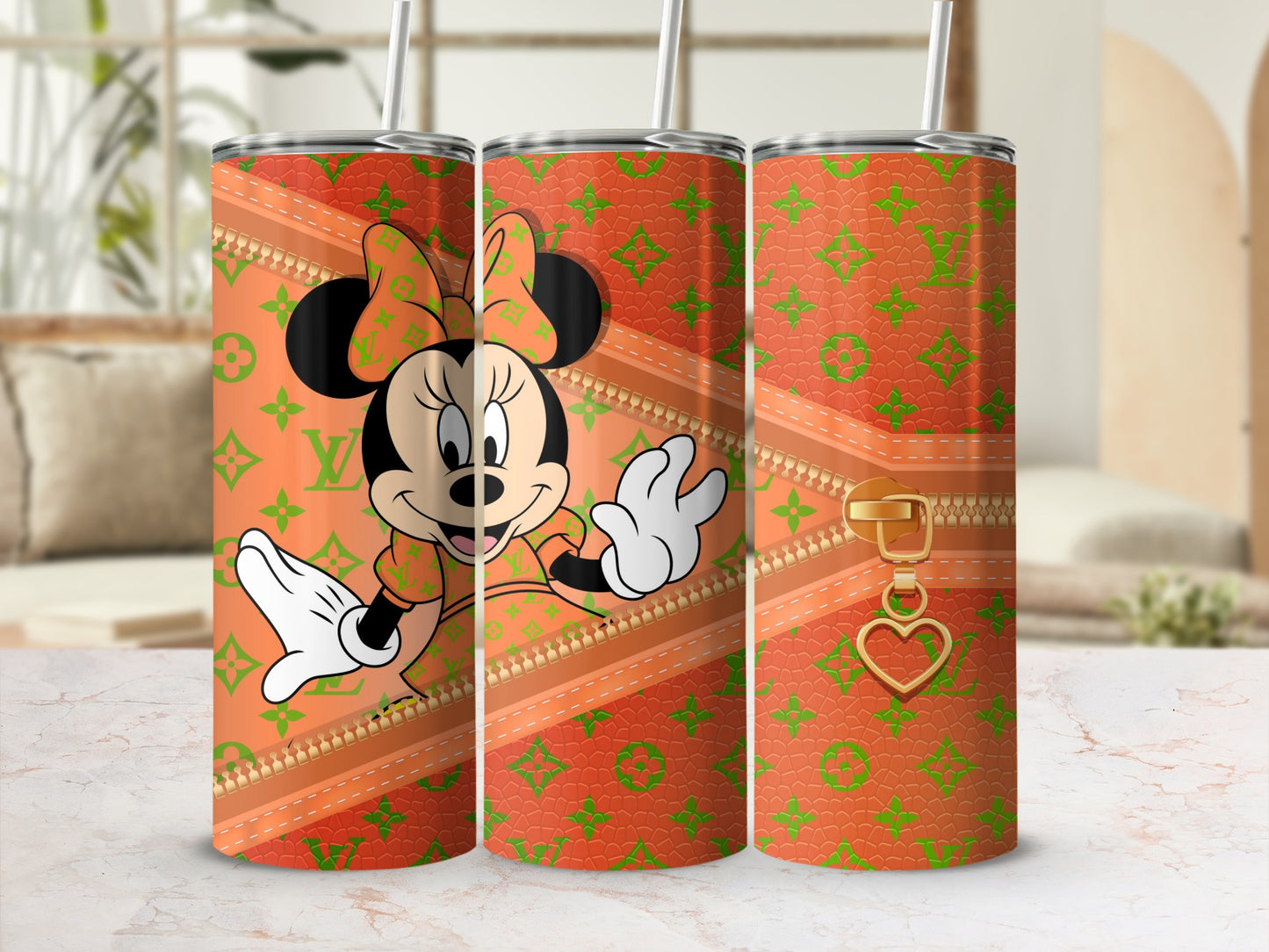 Cute Minnie Mouse Design Tumbler with Orange Graphics