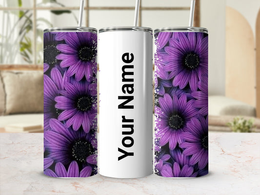 Purple Daisy Personalized Tumbler with Custom Name