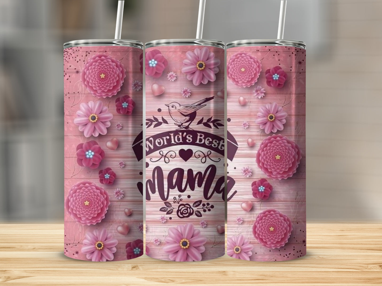 World's Best Mama Pink Floral Design Tumbler