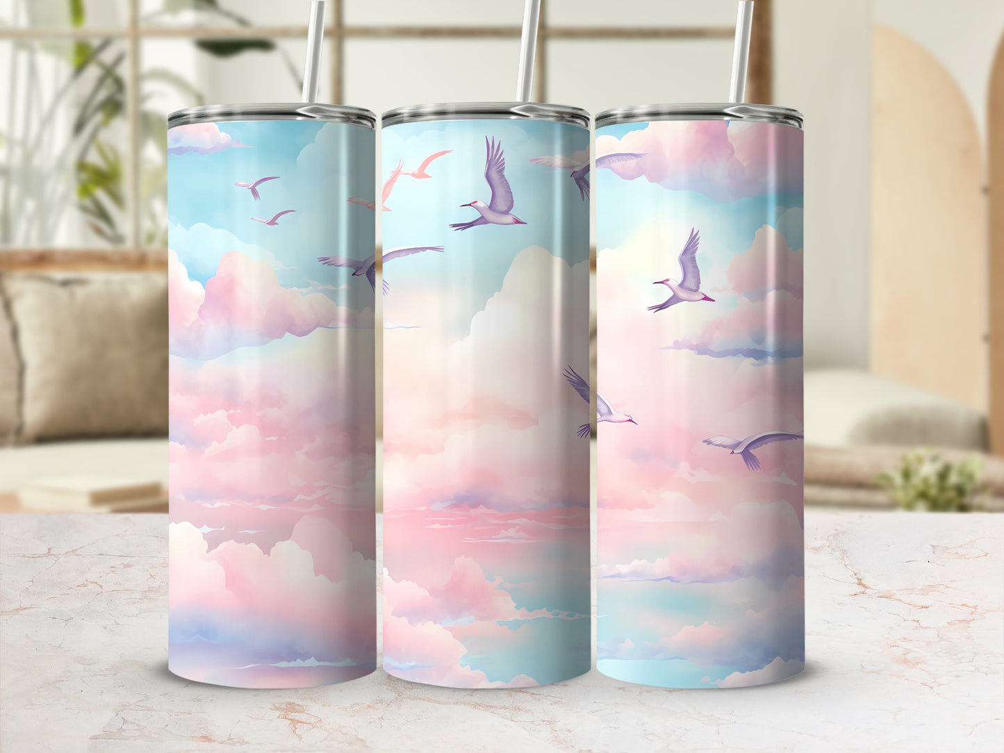 Pastel Dreamy Sky Flying Birds Tumbler product type
