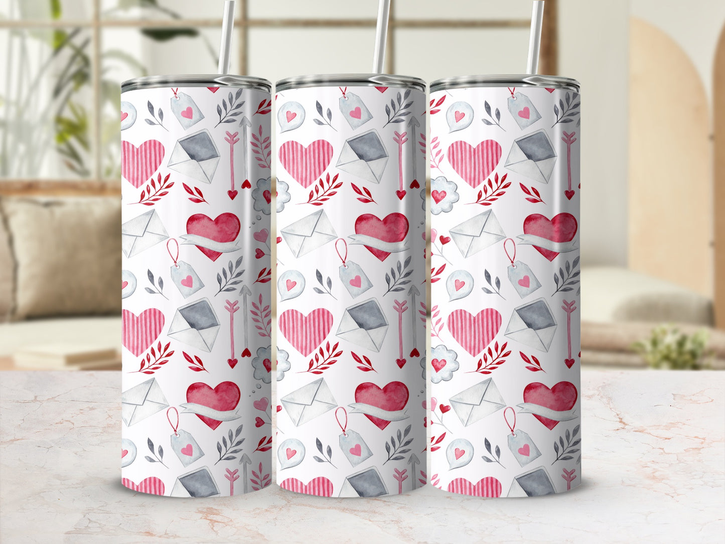 Valentine's Hearts and Letters Travel Tumbler