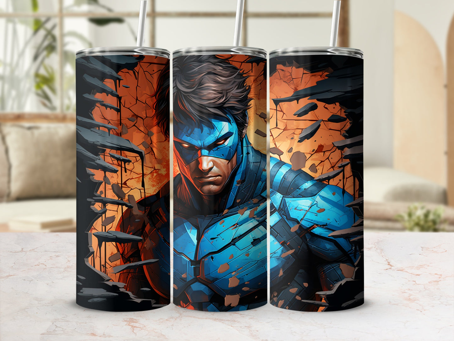 Superhero Comic Art Design Stainless Steel Tumbler