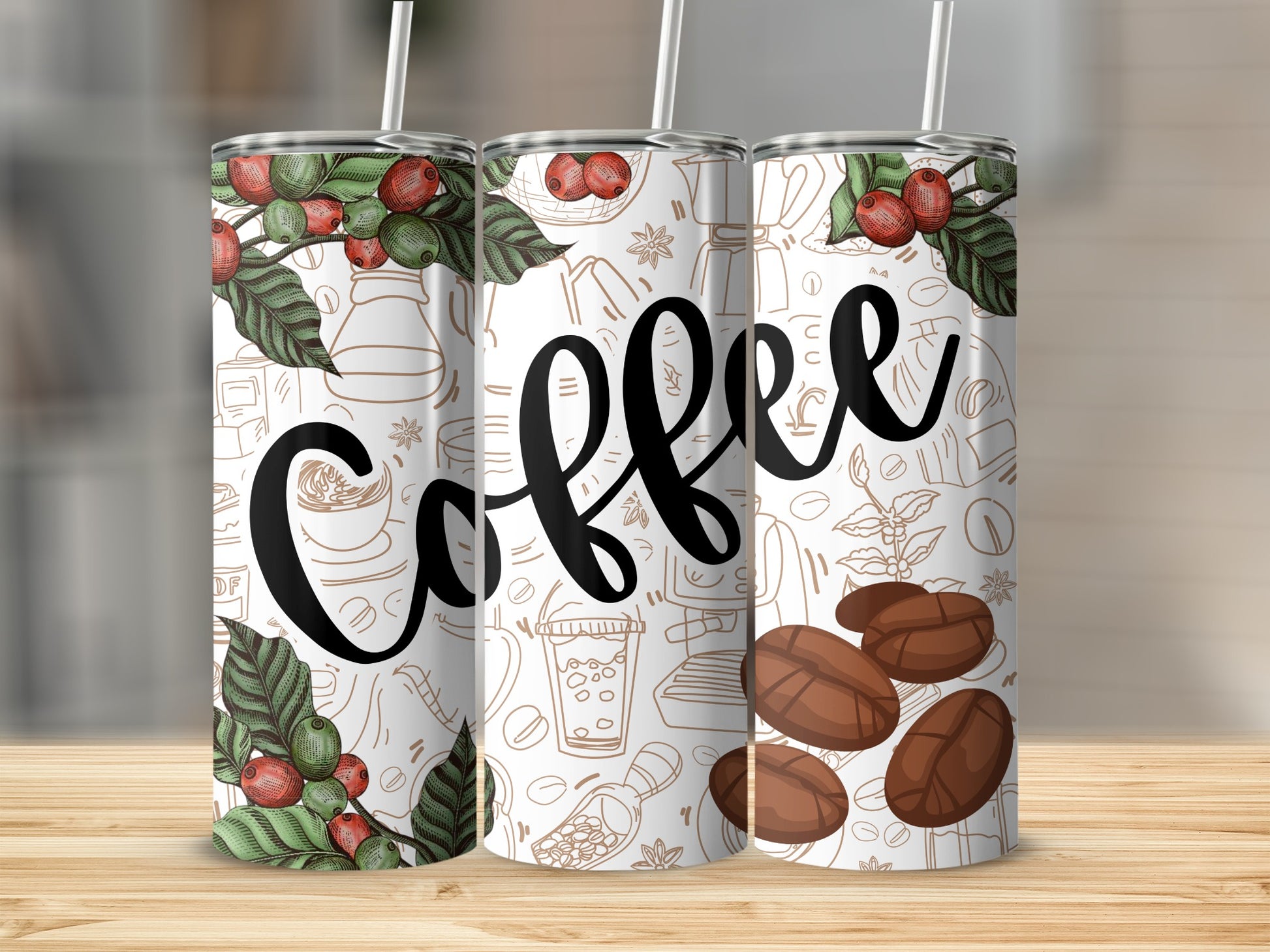 Coffee Themed Travel Tumbler Set Perfect for On the Go