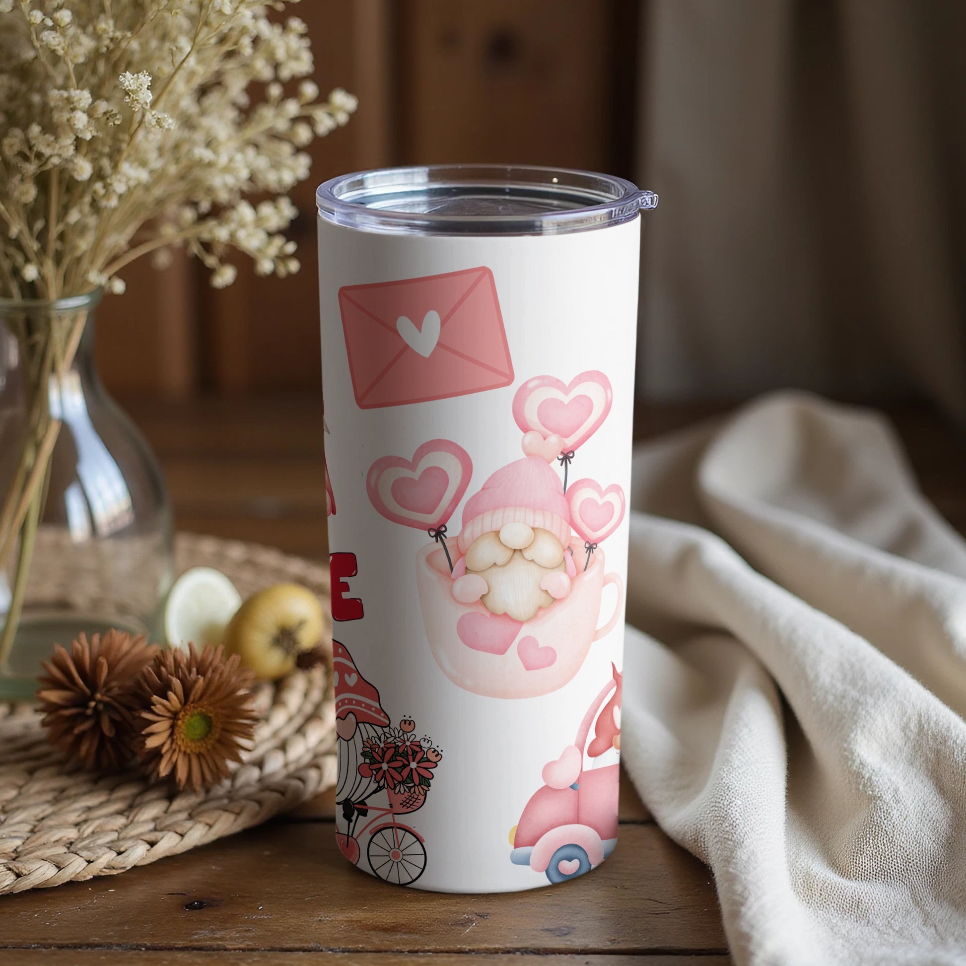 Cute Love Gnome Decorated White Tumbler