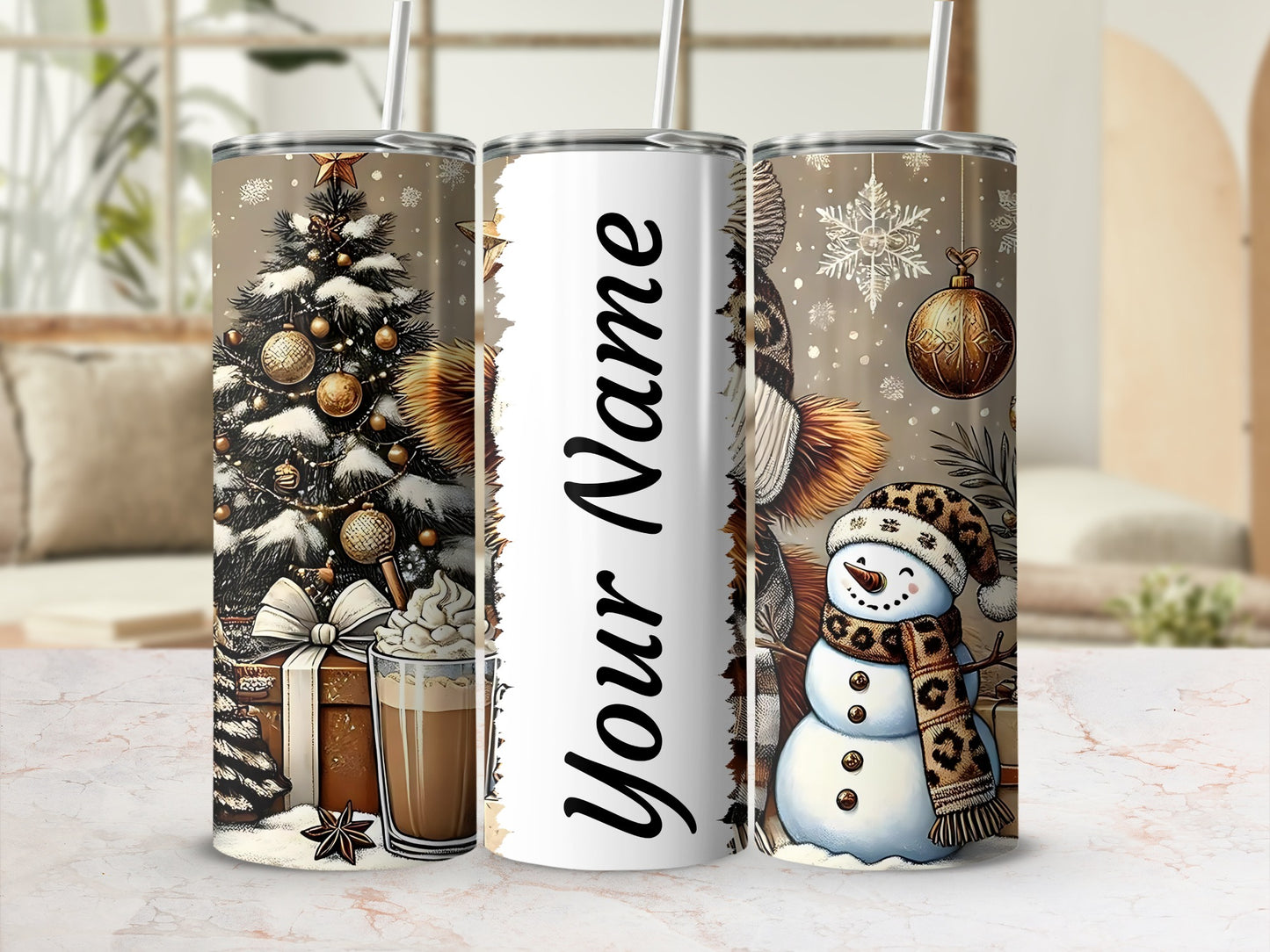 Personalized Christmas Themed Skinny Tumbler Gift