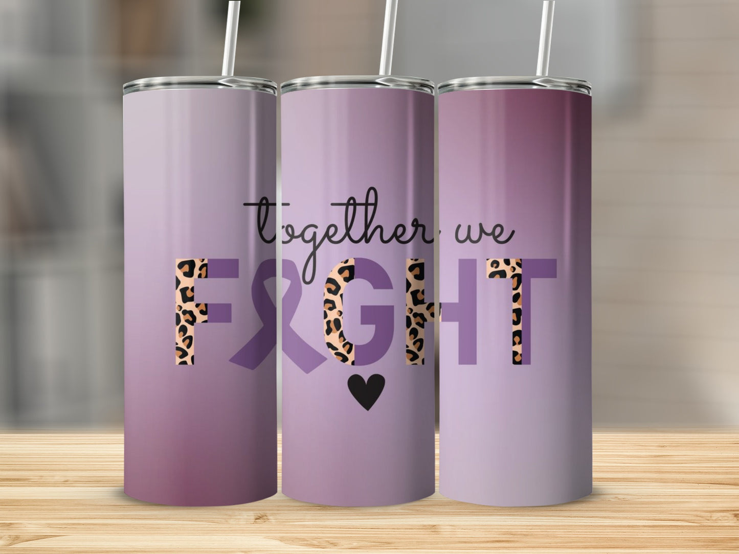 Together We Fight Leopard Ribbon Design Tumbler