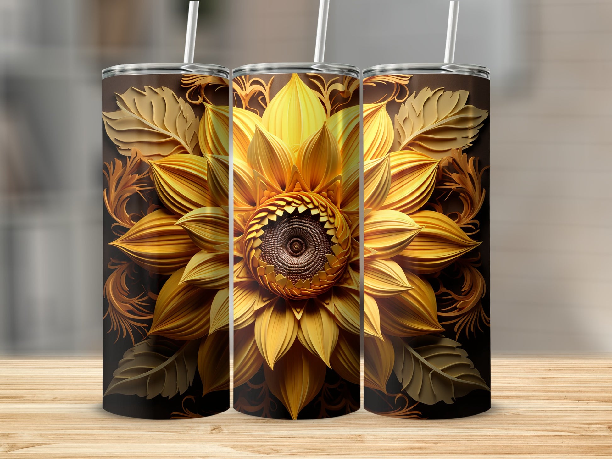 Vibrant Sunflower Print Tumbler With Straw