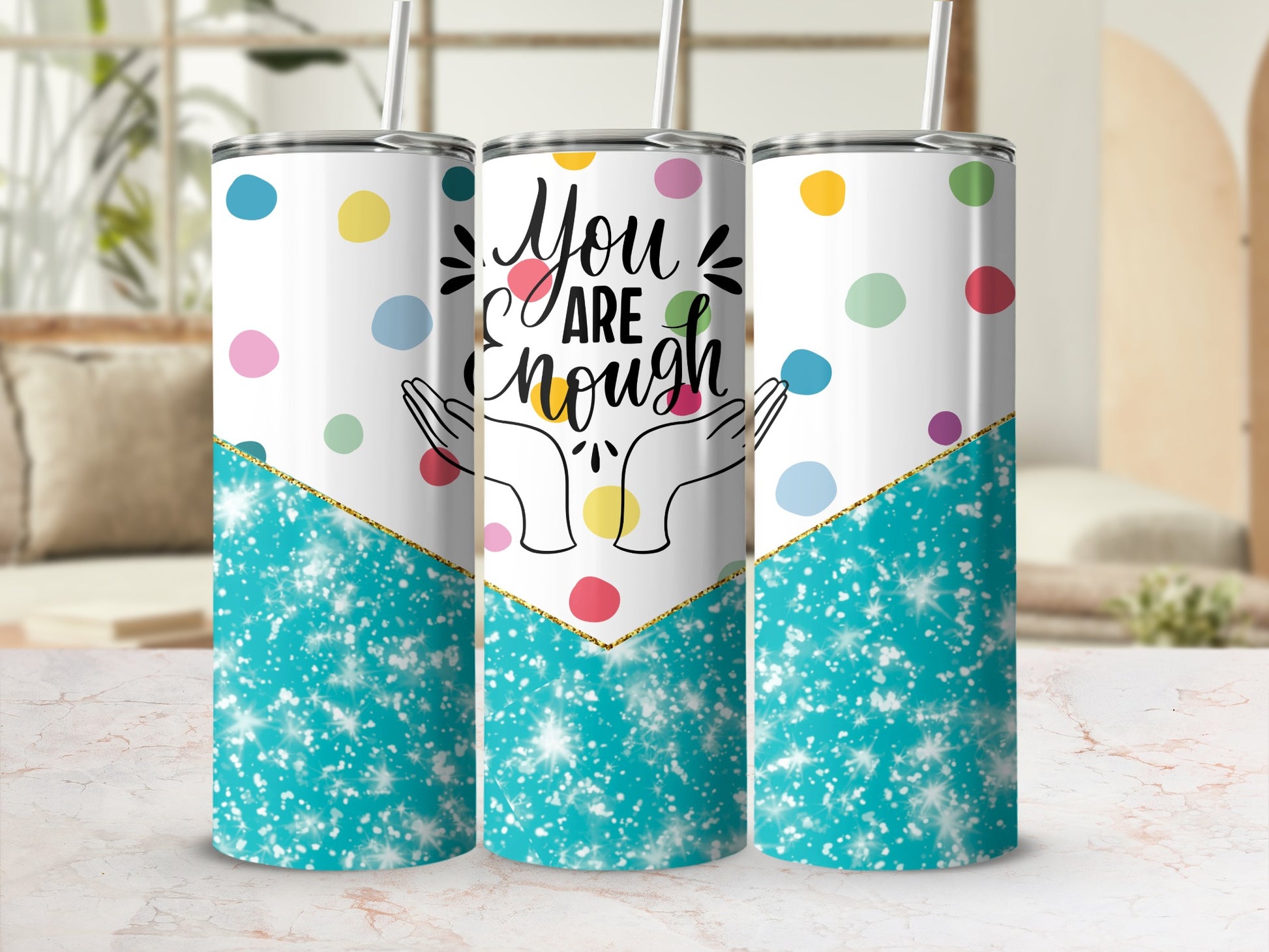 You Are Enough Colorful Polka Dots Design Tumbler