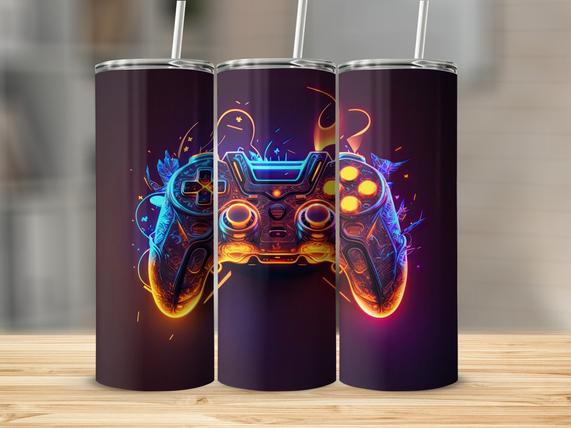 Stylish Neon Gaming Controller Artwork Drinkware