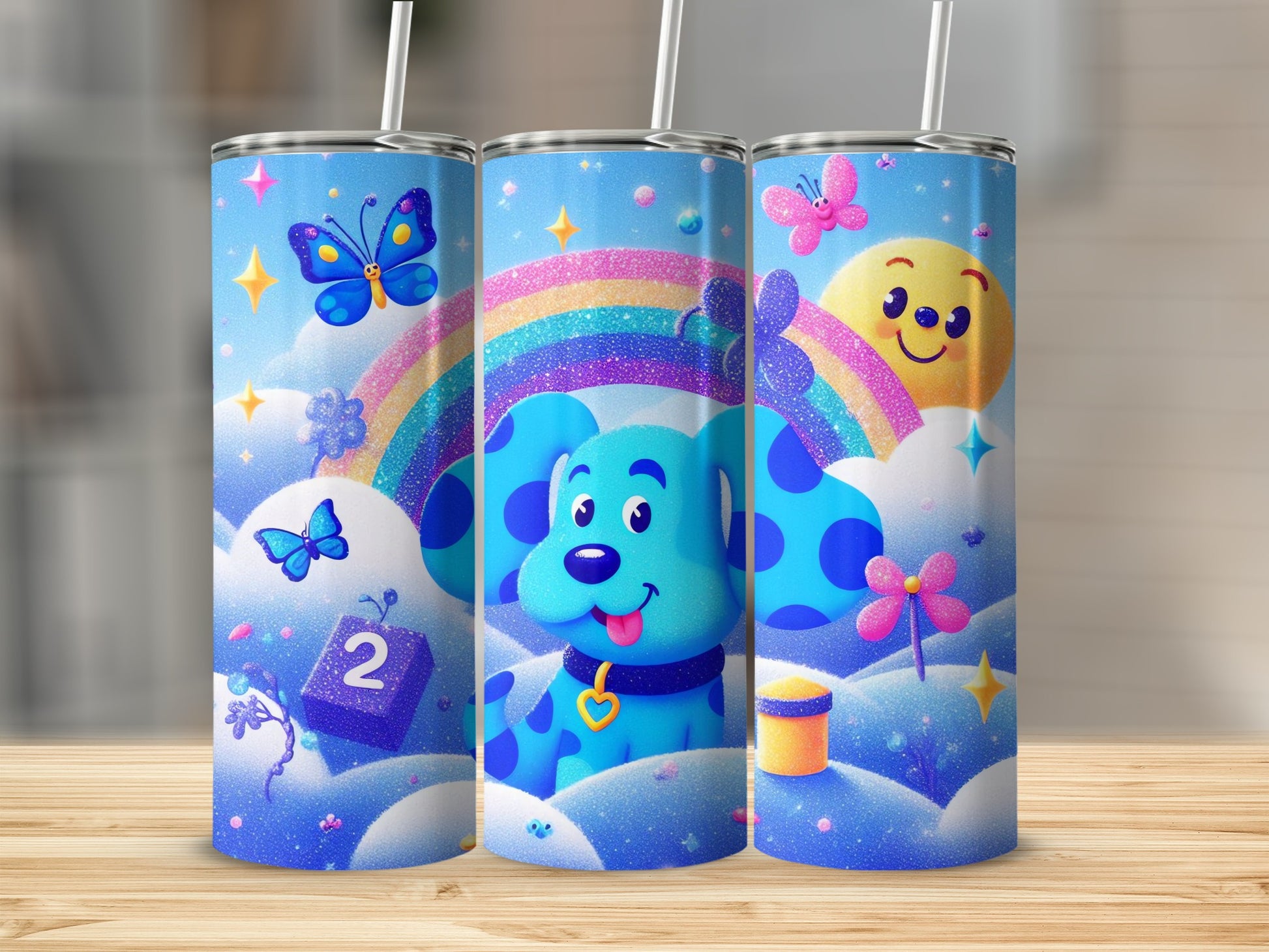 Cute Dog and Rainbow Tumbler with Straw for Kids