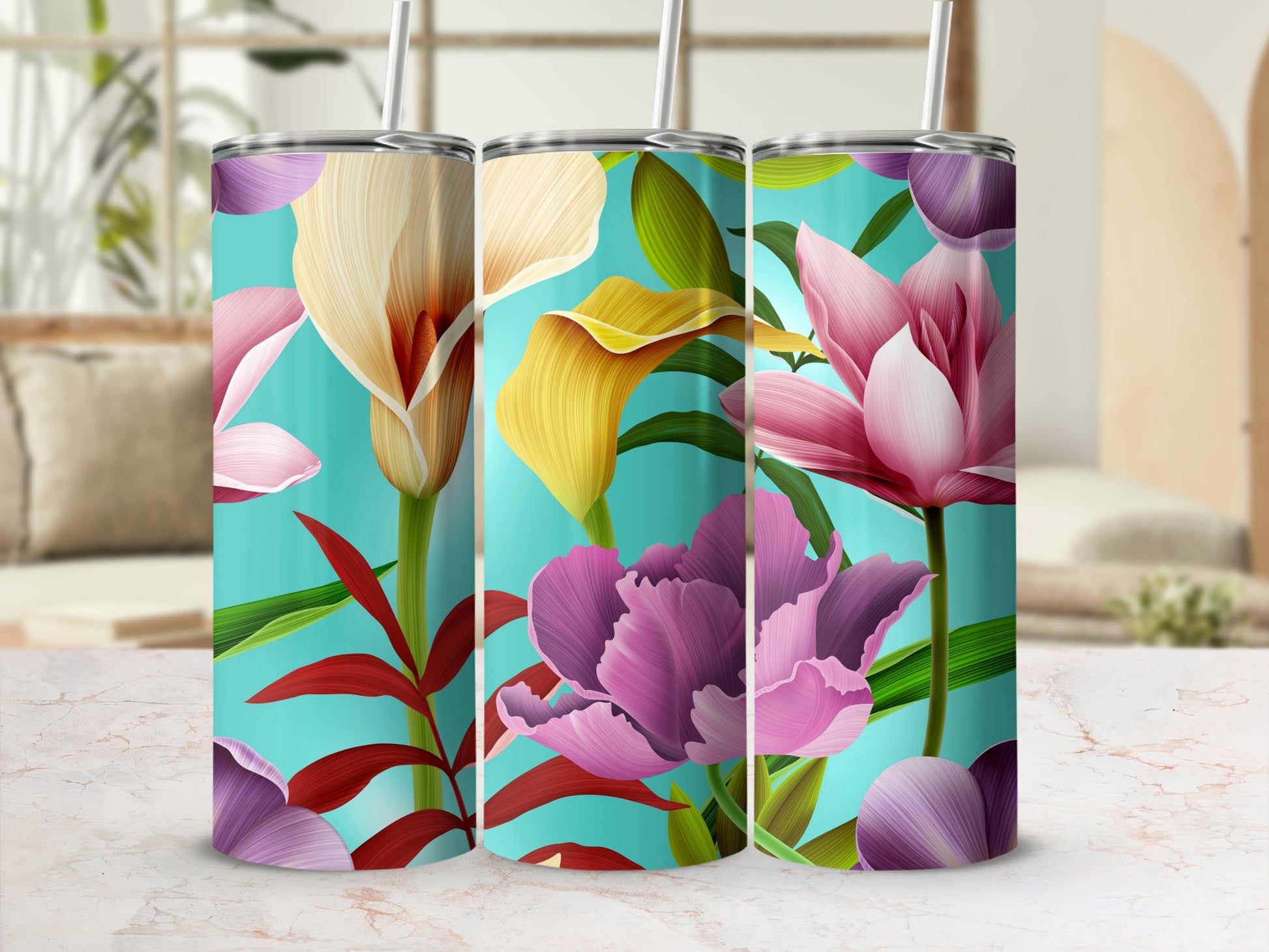 Colorful Floral Design Insulated Tumbler Product