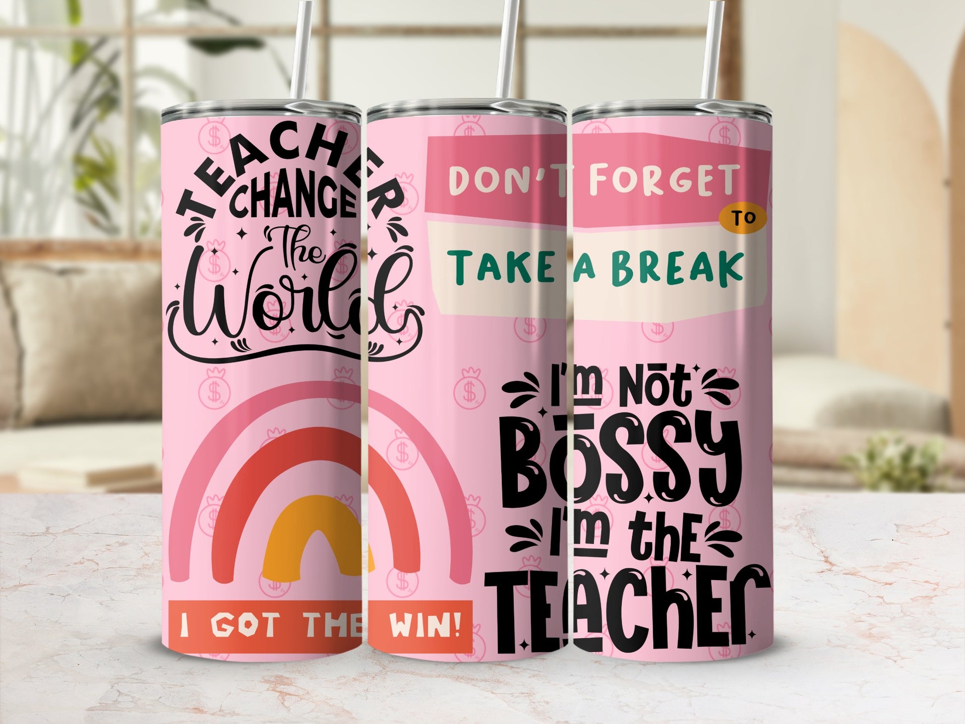 Teacher Motivational Quotes Pink Tumbler Set