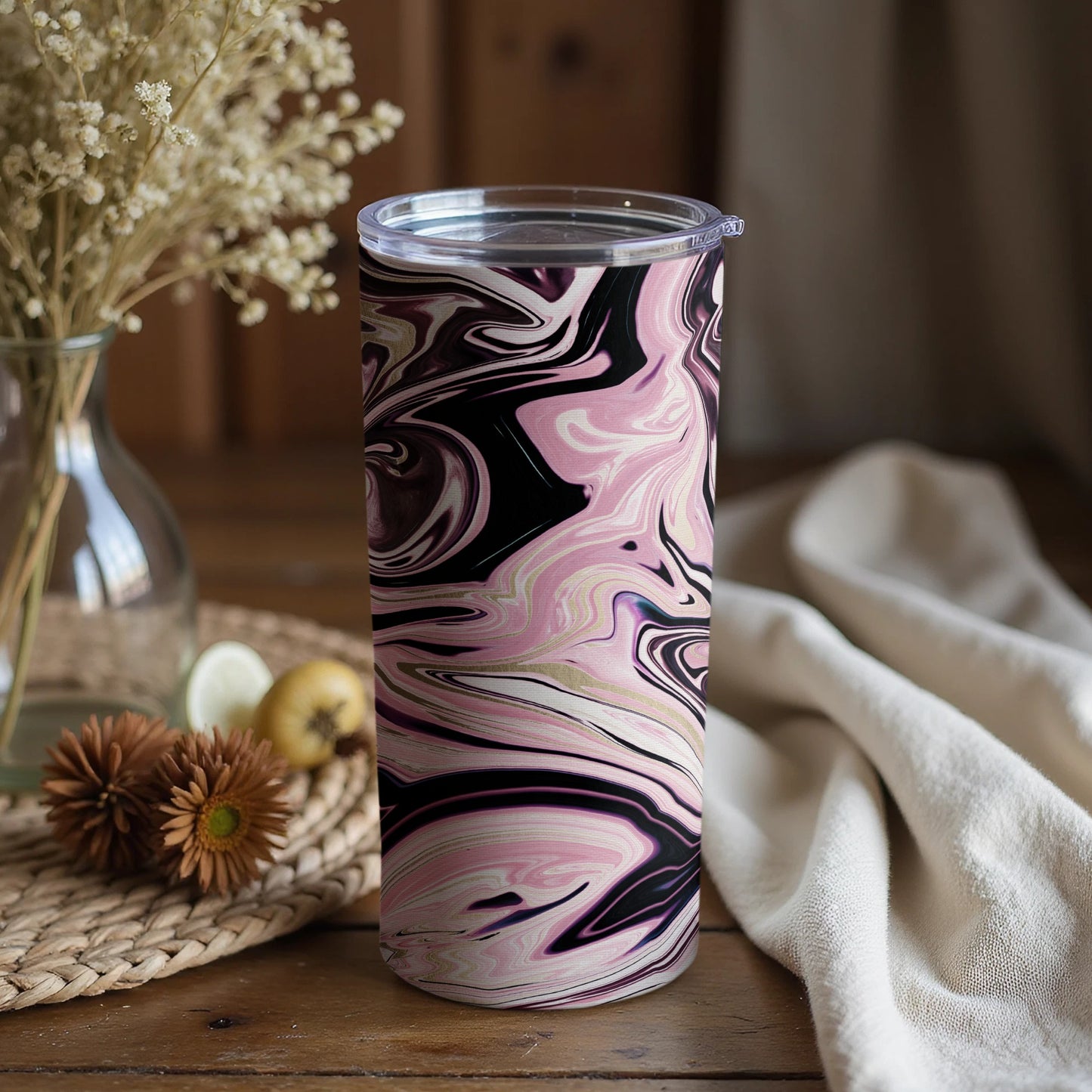 Stylish Marble Pattern Tumbler with Lid Flask