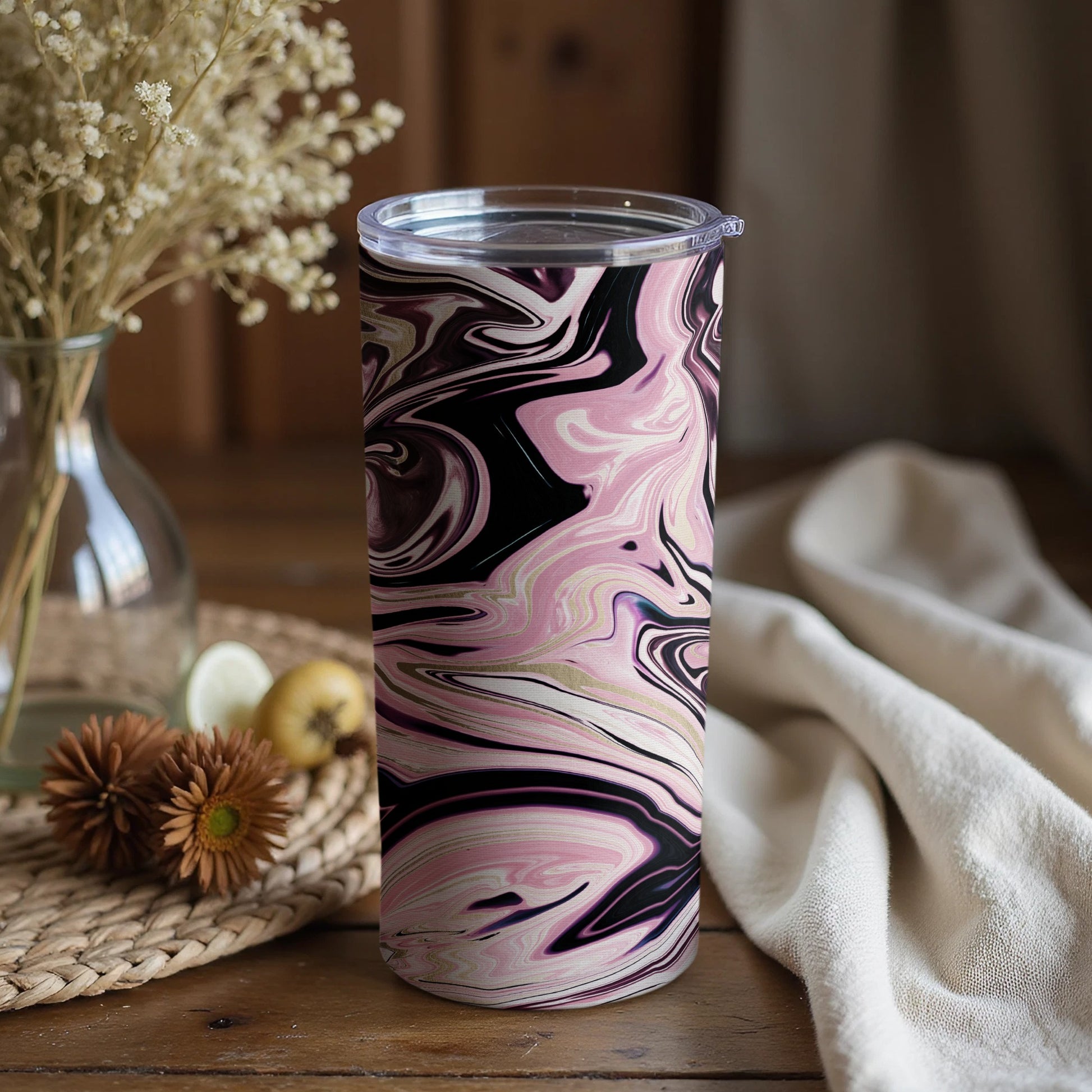Stylish Marble Pattern Tumbler with Lid Flask