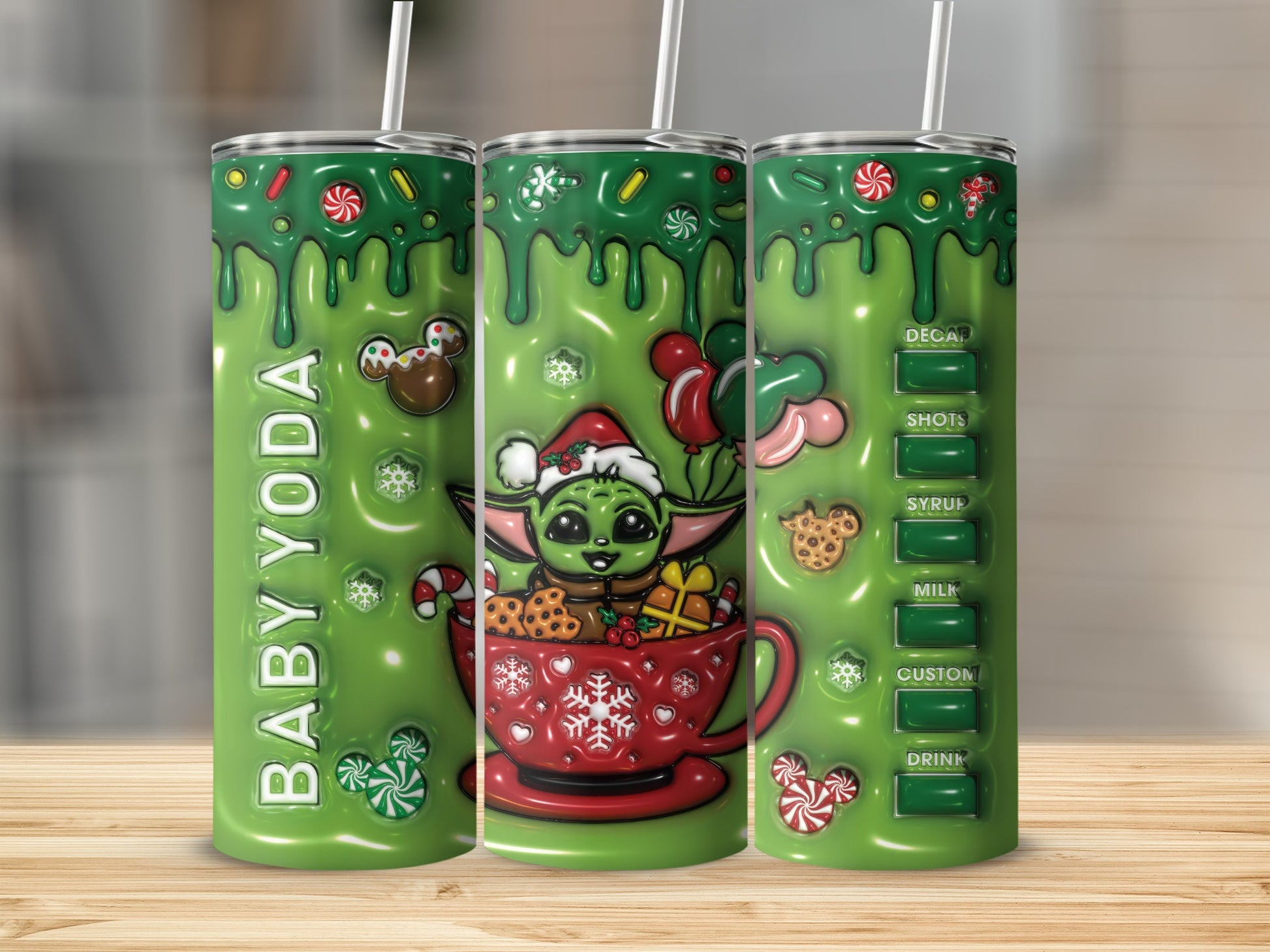 Baby Yoda Christmas Holiday Tumbler Cup with Straw