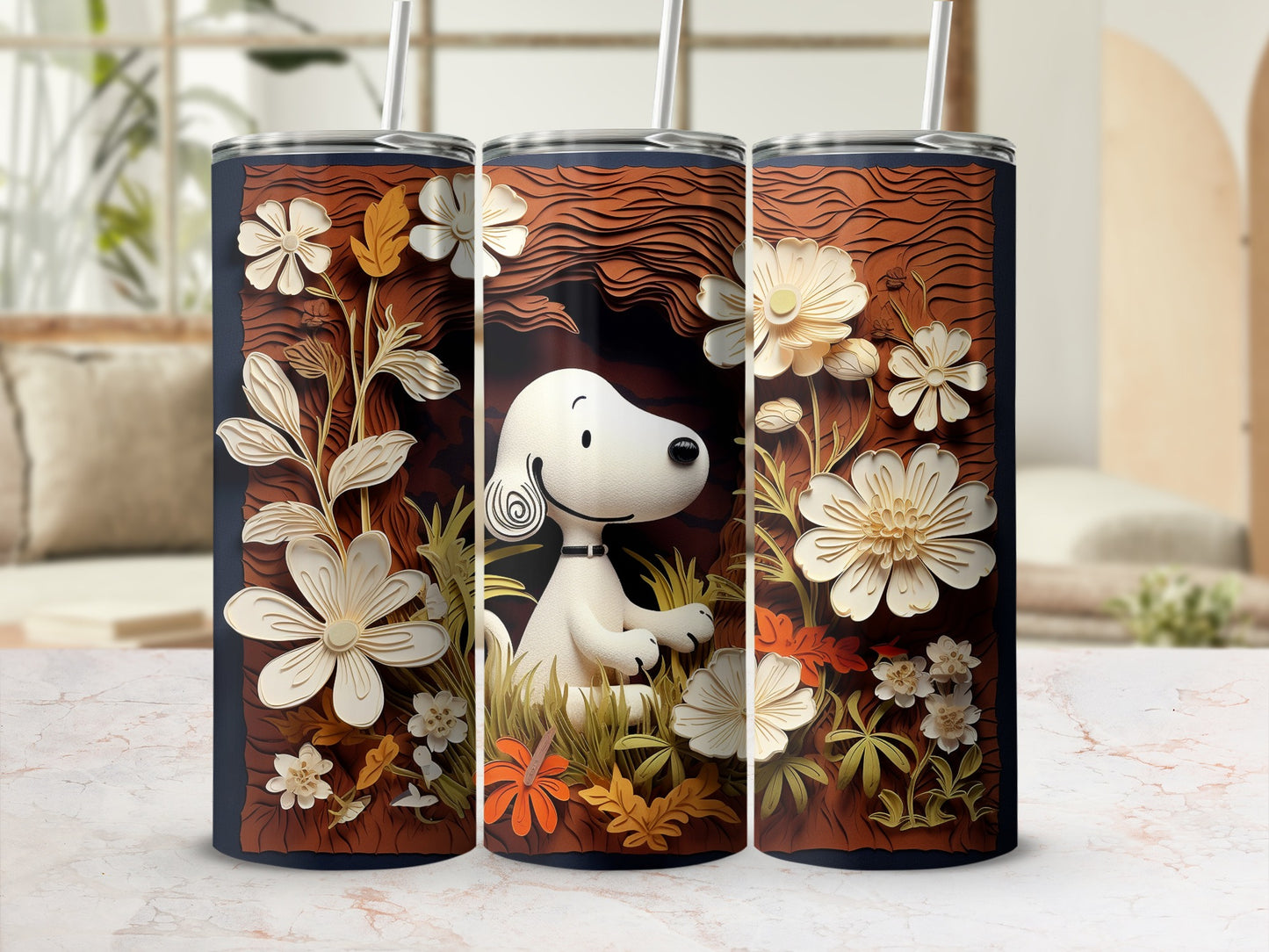 Floral and Cartoon Dog Themed Tumbler product