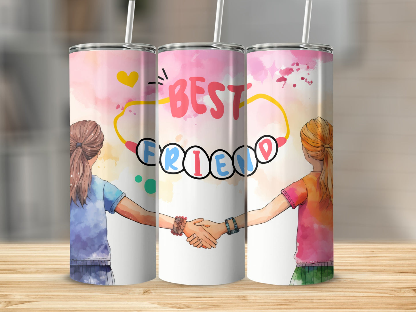 Best Friend Tumbler with Colorful Design and Straw