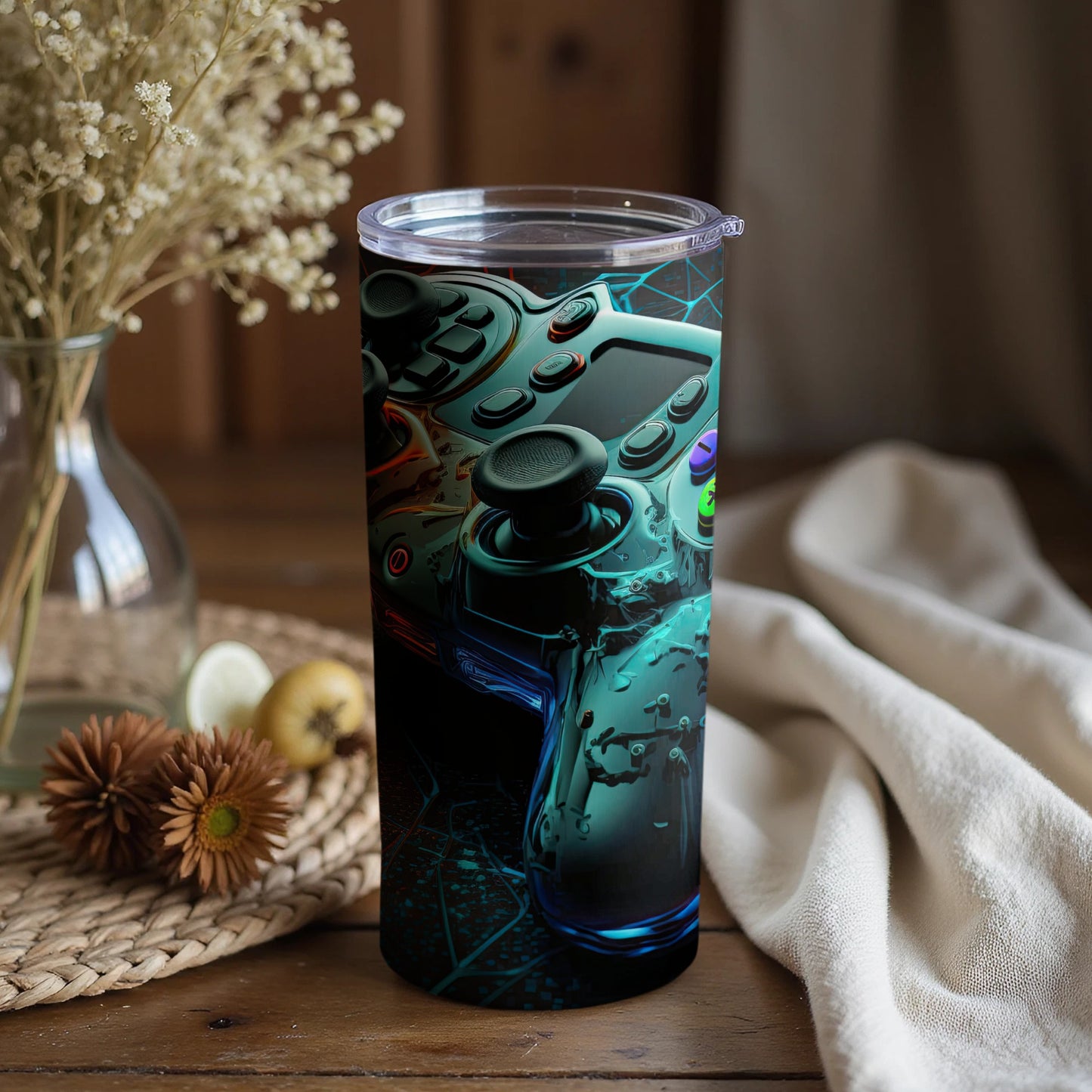 Neon Game Controller Art Tumbler for Gamers