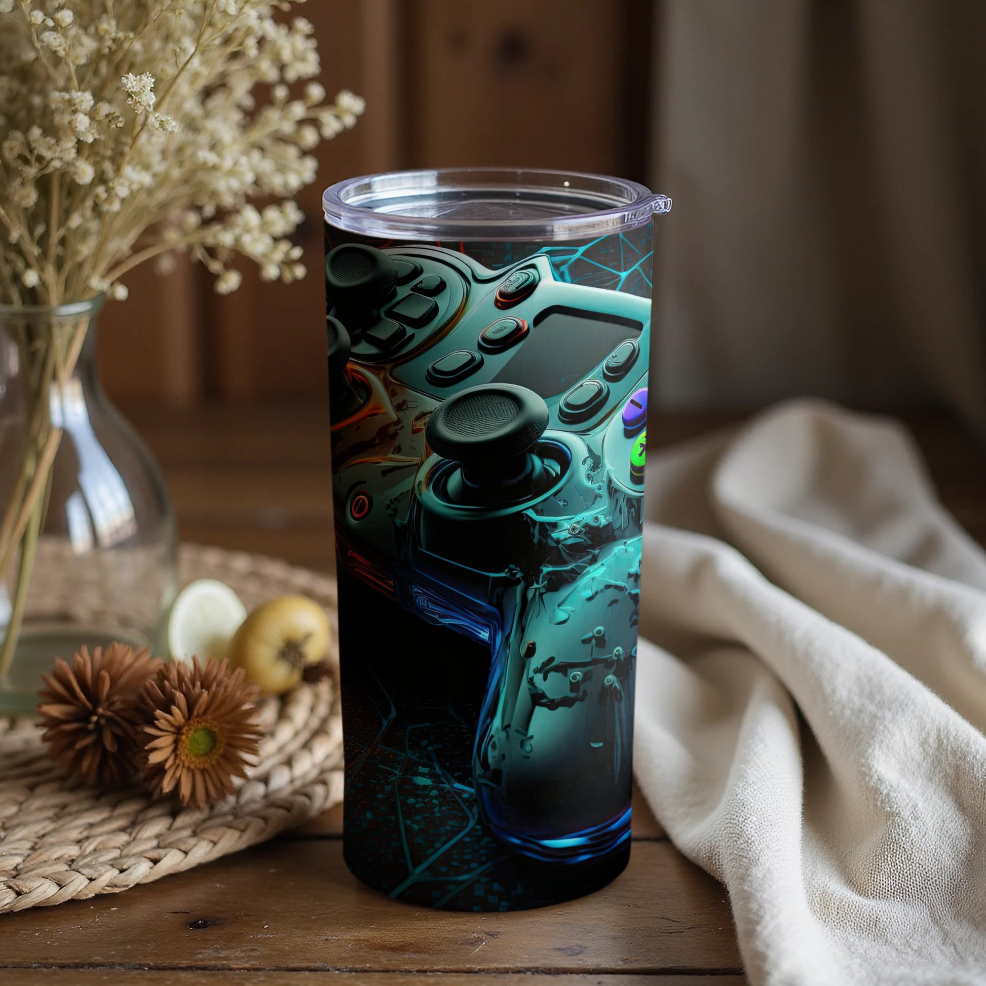 Neon Game Controller Art Tumbler for Gamers