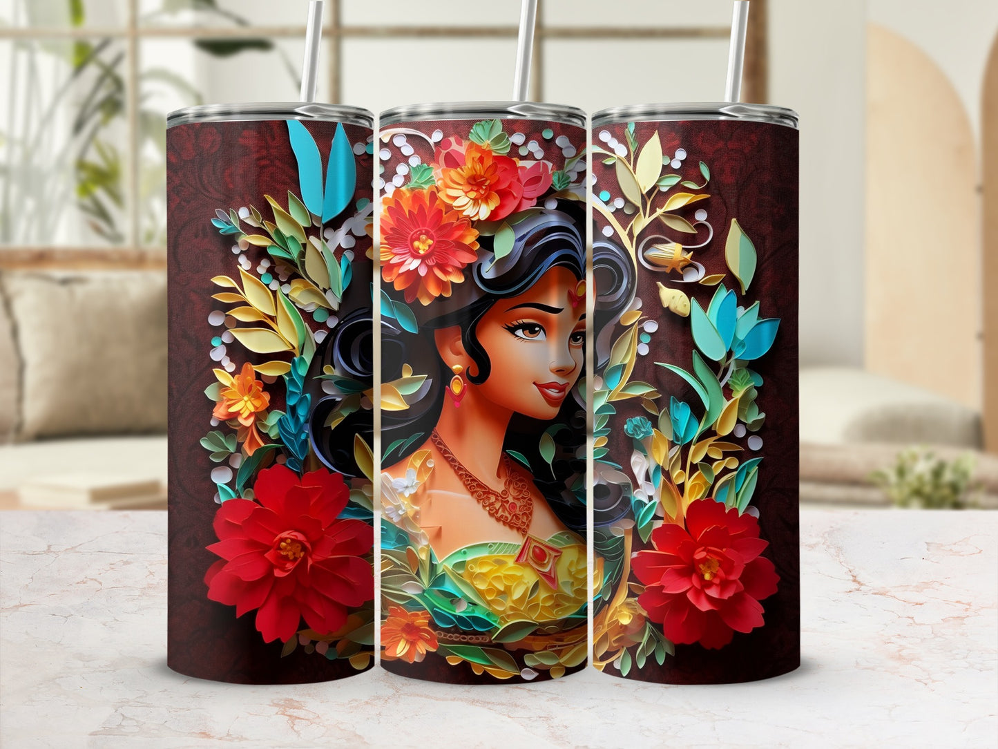 Colorful Floral Design Tumbler with Intricate Artwork