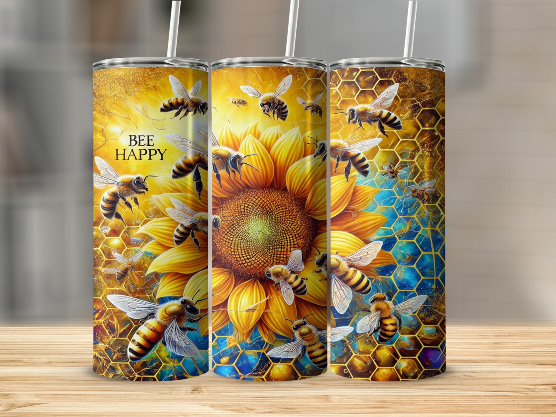 Bee Happy Sunflower Honeycomb Tumbler Product