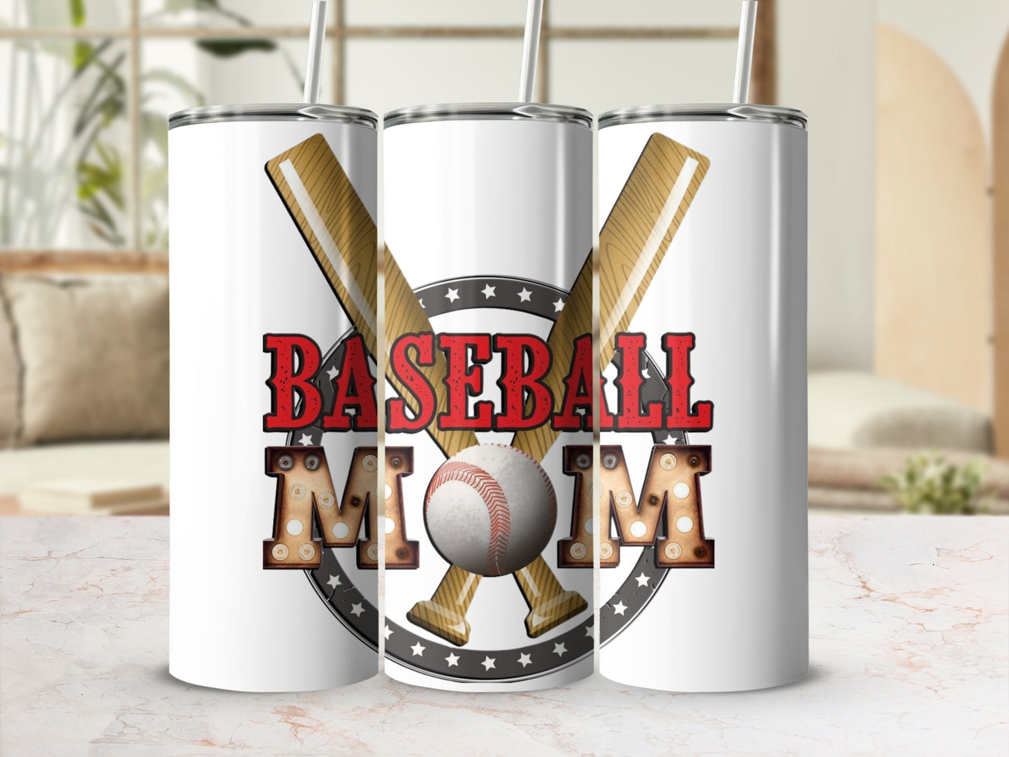 Baseball Mom Design with Crossed Bats Tumbler Cup