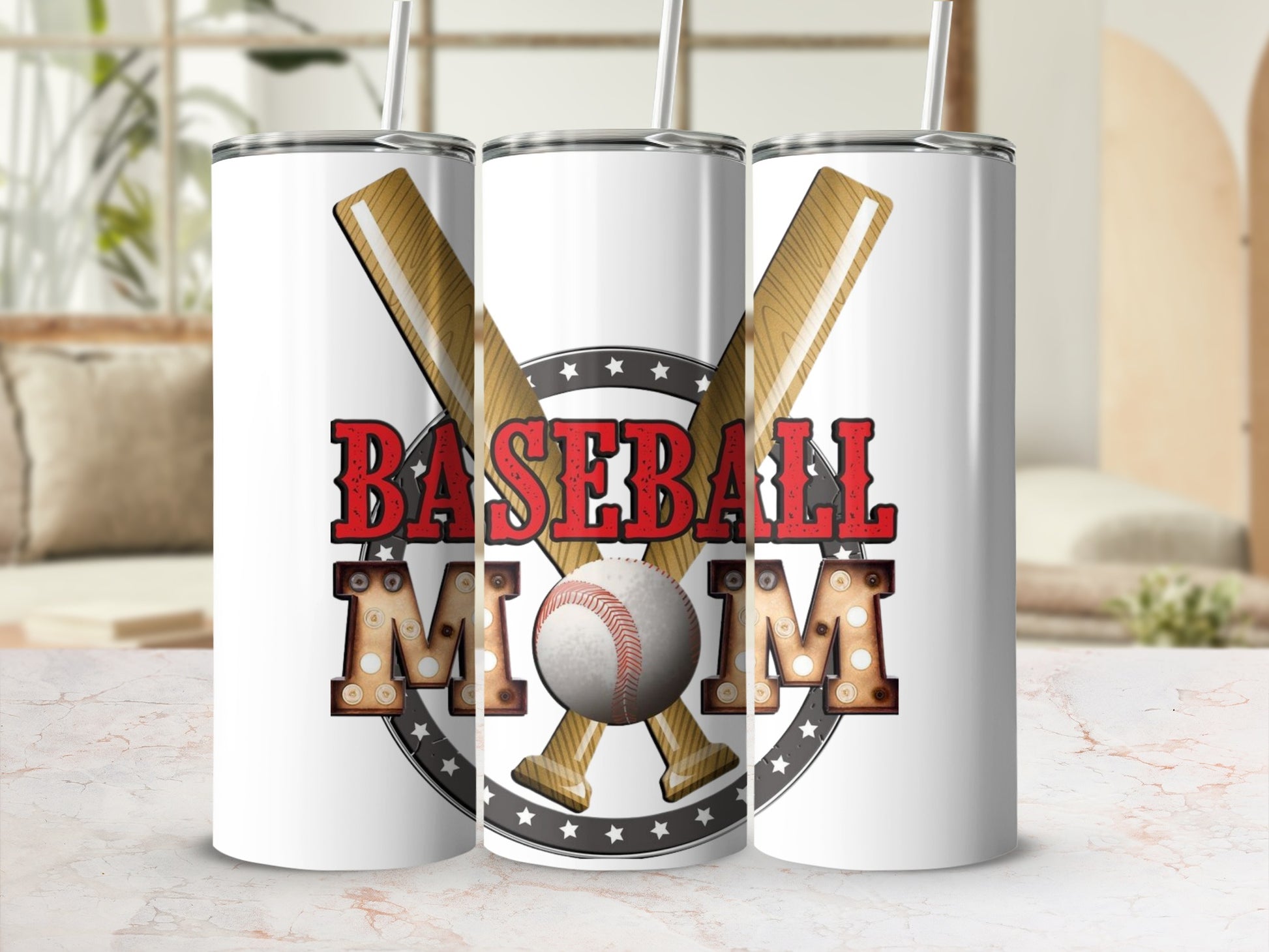 Baseball Mom Design with Crossed Bats Tumbler Cup