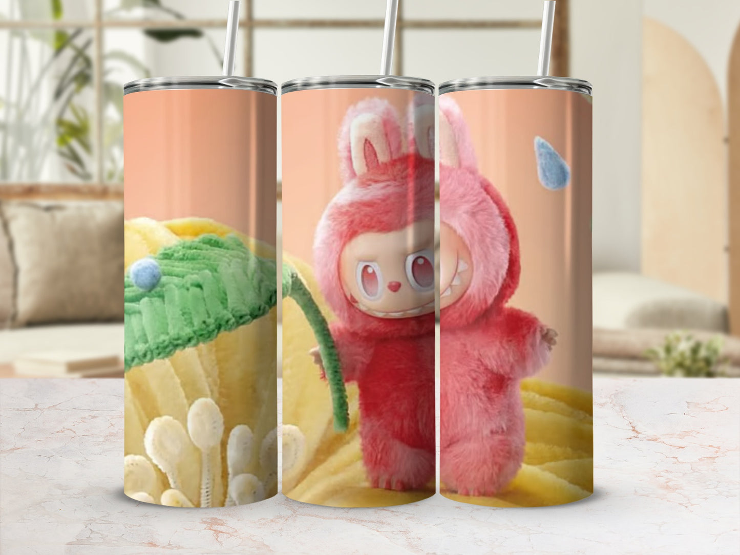 Cute Pink Bunny and Green Dinosaur Design Tumbler