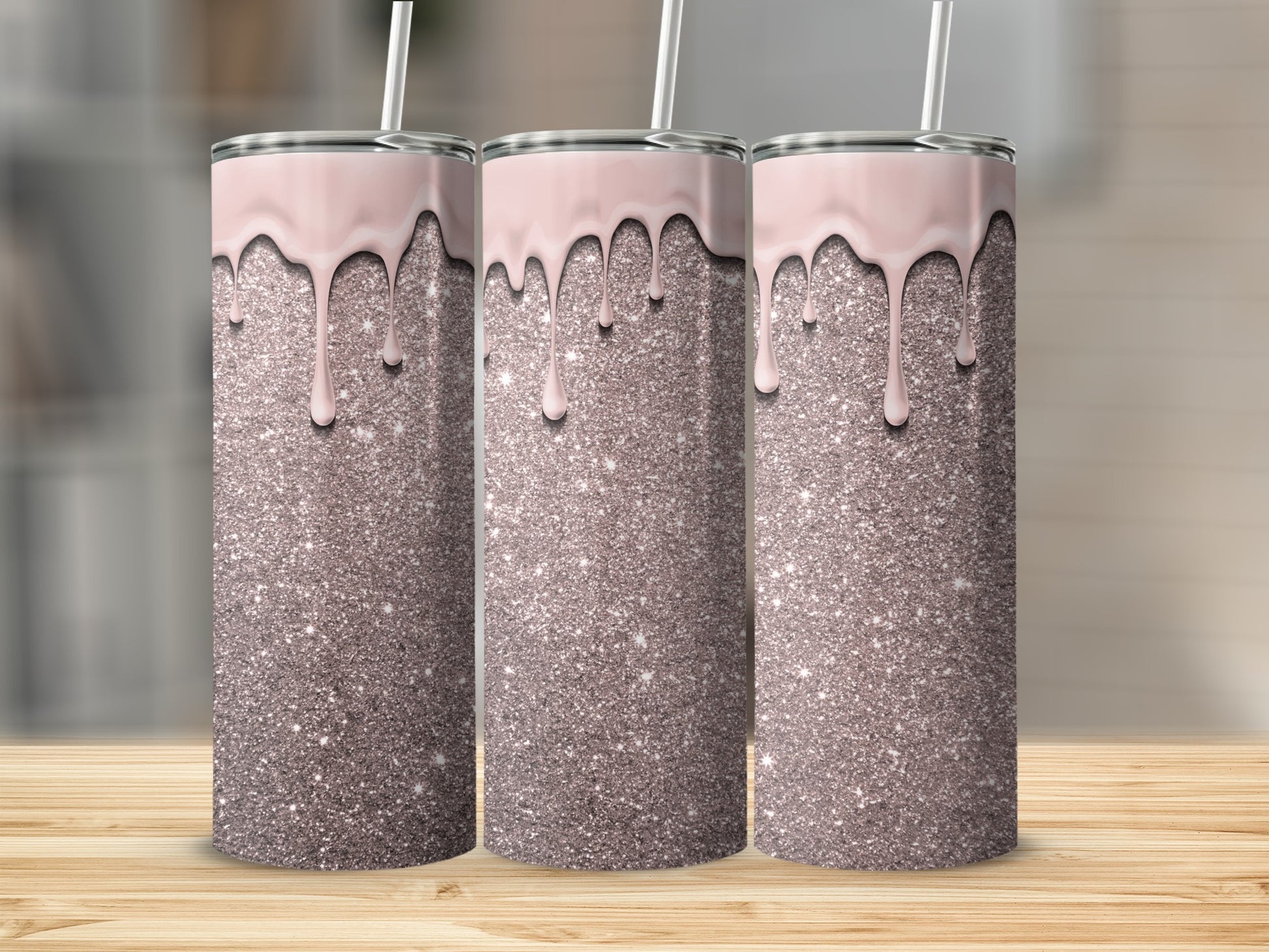 Glittery Pink Drip Design Insulated Tumbler