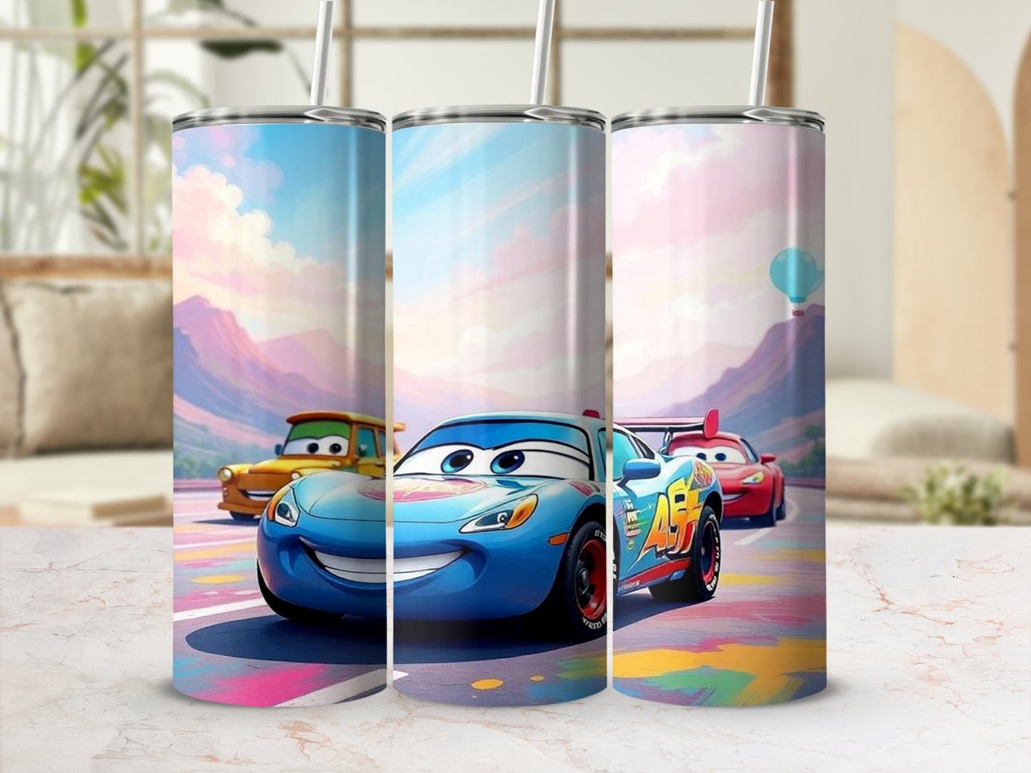 Colorful Racing Cars Design Tumbler for Kids