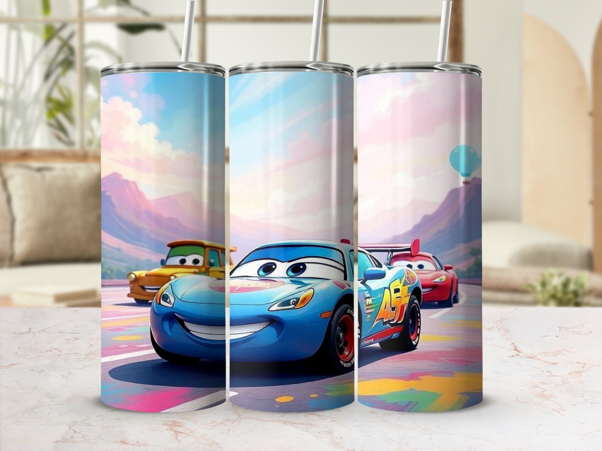 Colorful Racing Cars Design Tumbler for Kids