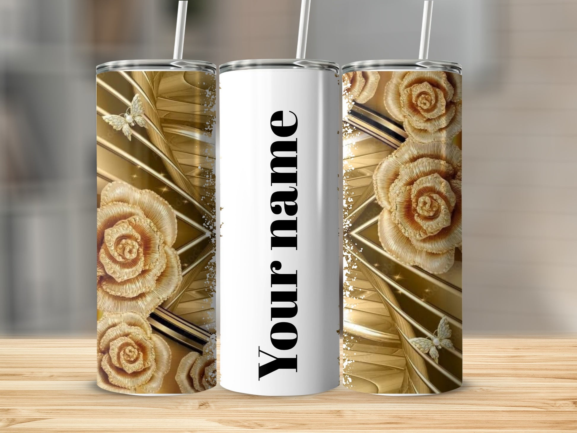 Personalized Floral Butterfly Custom Name Tumbler