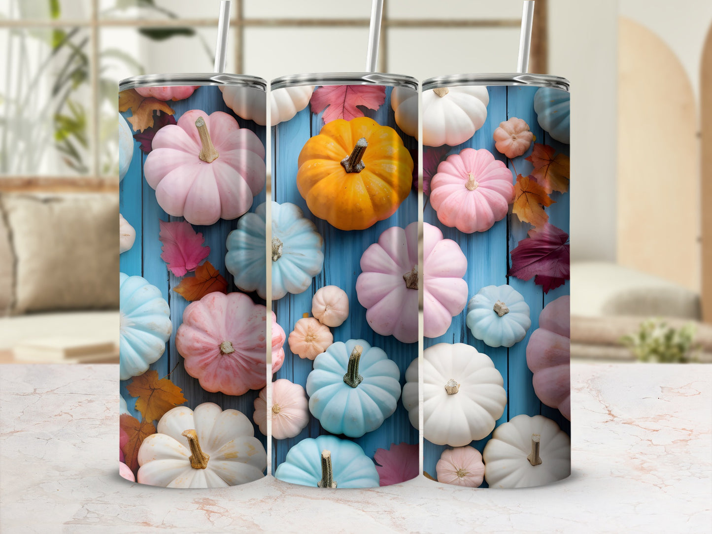 Colorful Pumpkin Art Design Tumbler with Straw