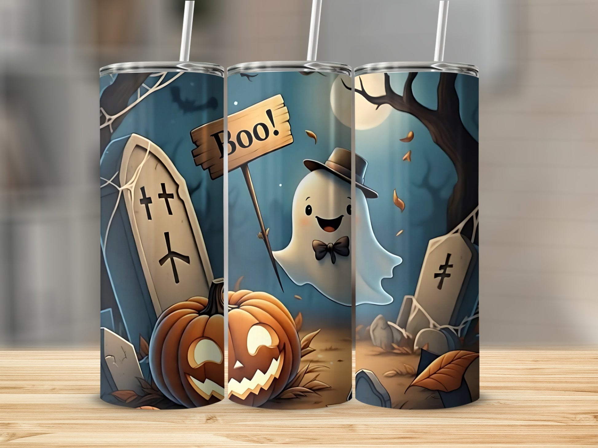 Cute Halloween Ghost Pumpkin Graveyard Tumbler Product