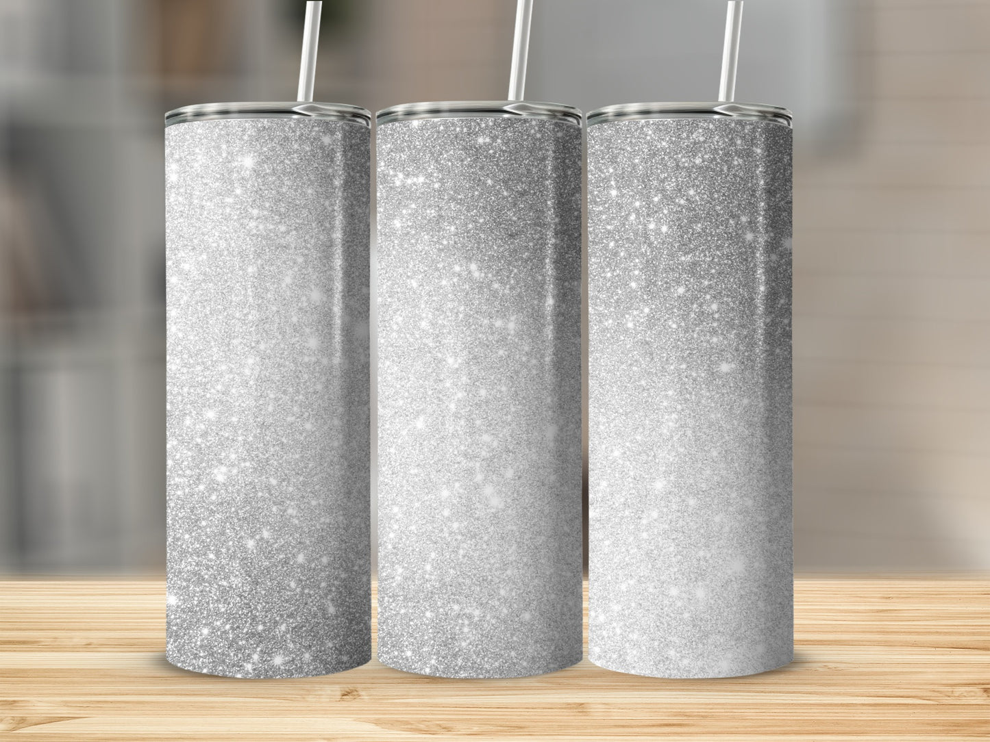 Sparkling Silver Glitter Tumbler with Straw Tumbler