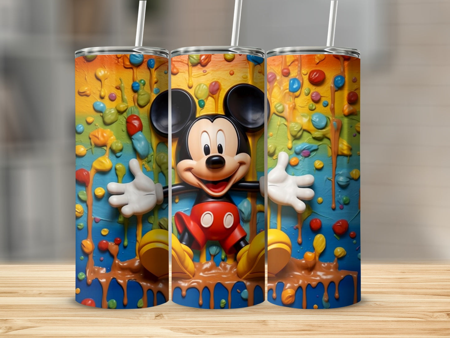 Colorful Mickey Mouse Inspired Tumbler with Straw