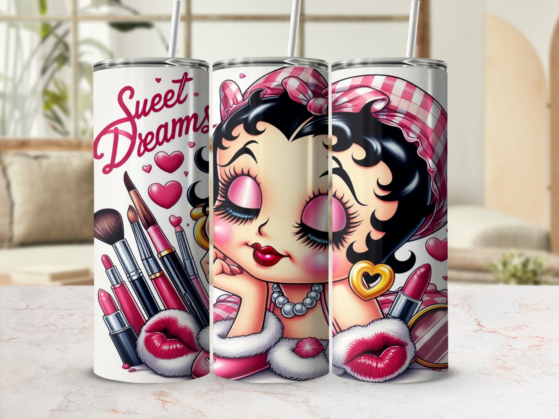 Sweet Dreams Makeup and Lips Design Tumbler Cup