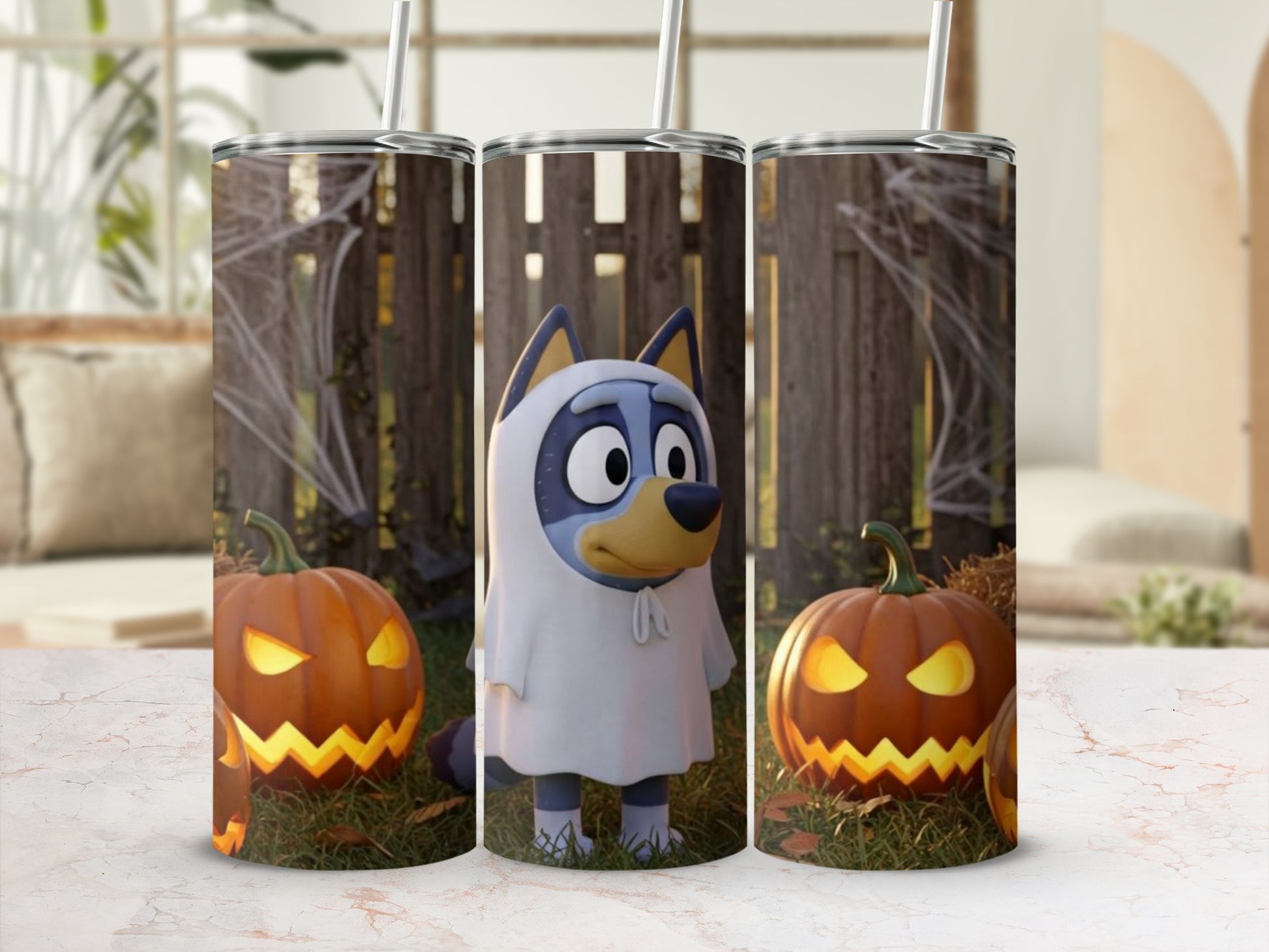 Halloween Character and Pumpkins Tumbler Design