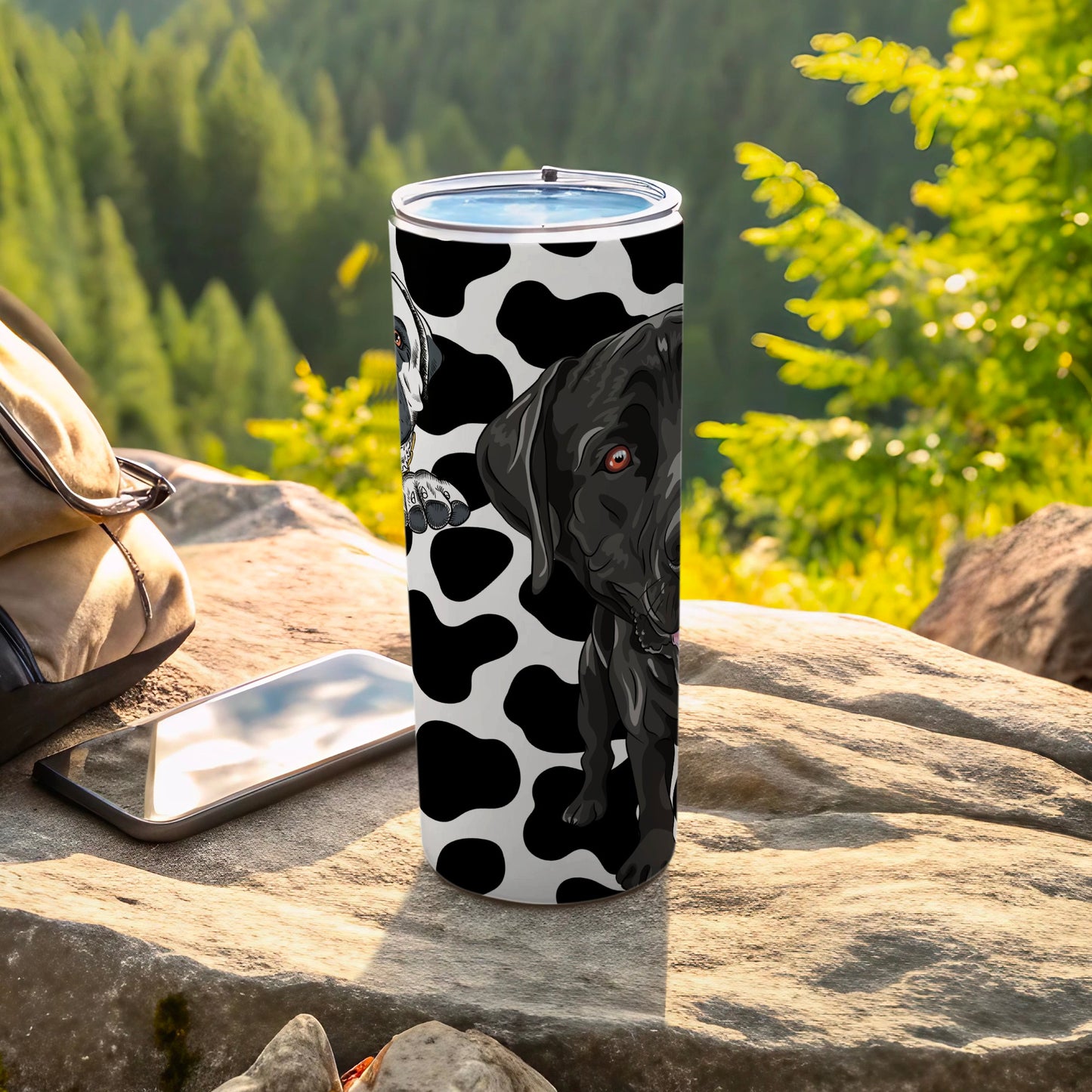 Black Labrador Dog and Cow Print Design Drinkware