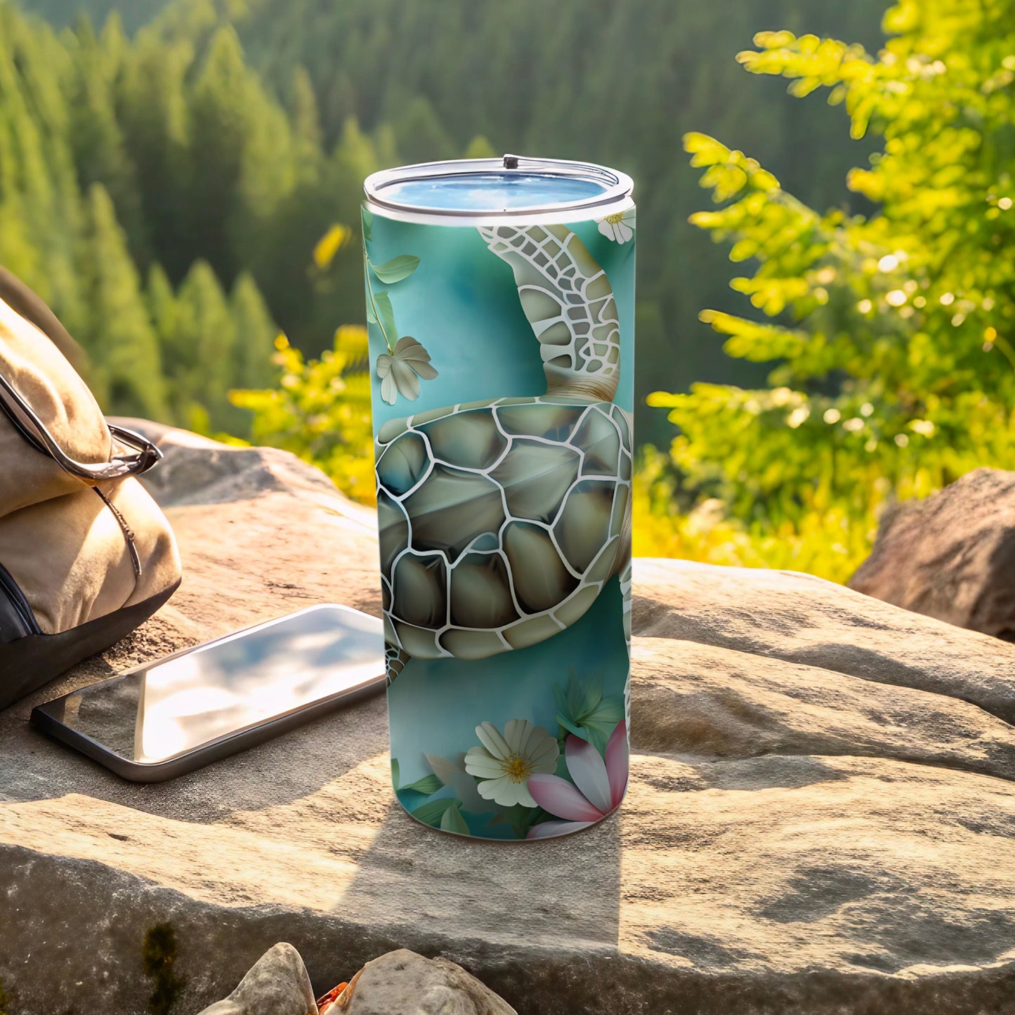Sea Turtle Flowers Light Blue Green Tumbler product type