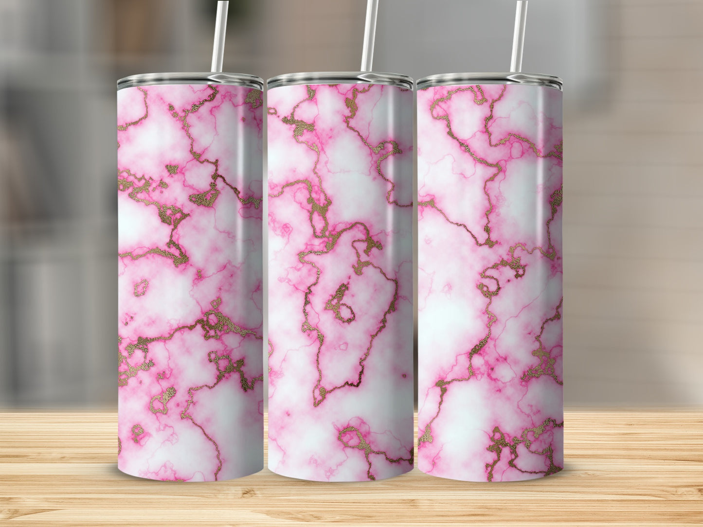 Pink Marble with Gold Veins Designer Look Stylish Tumblers