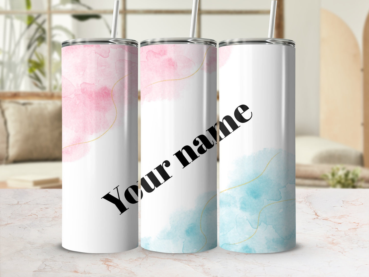 Personalized Watercolor Tumblers with Custom Name Text