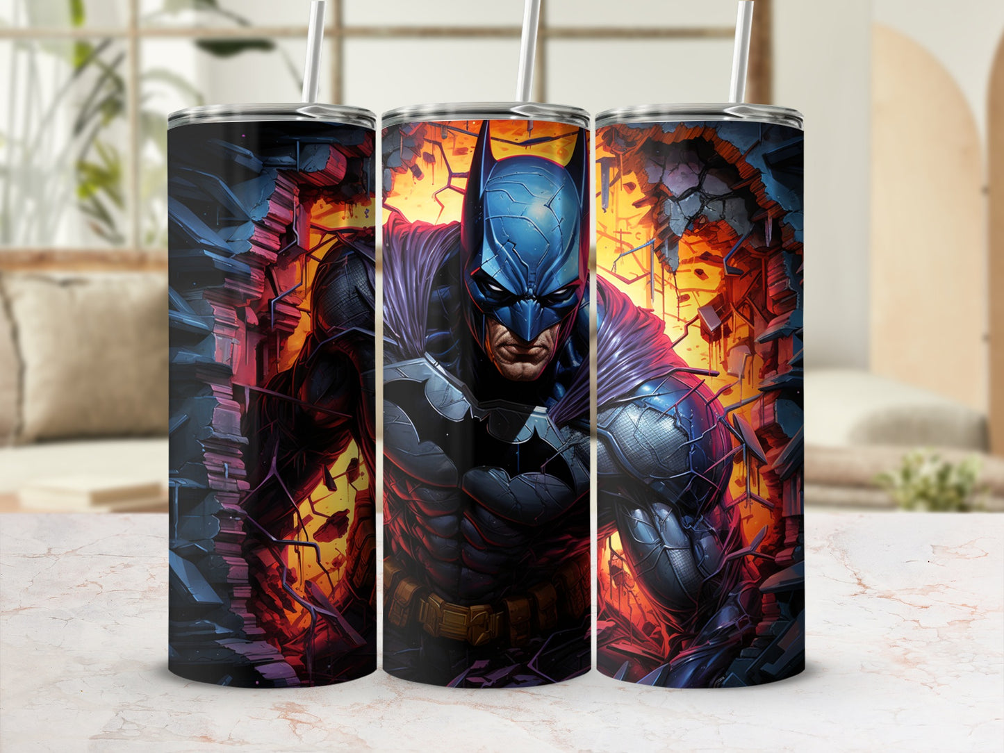 Dark Superhero Action Scene Insulated Tumbler