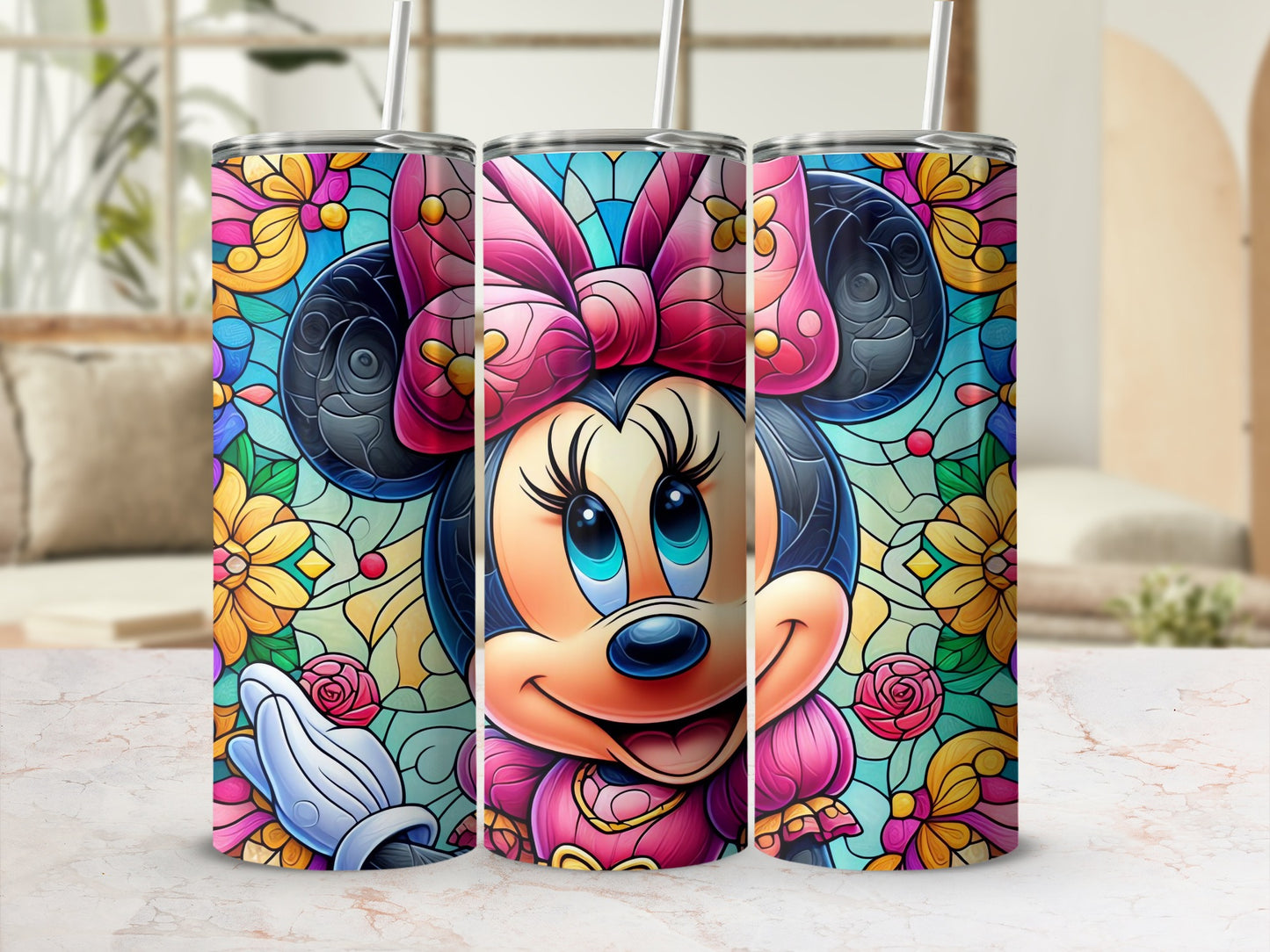 Colorful Cartoon Character Graphic Tumbler Featuring Bows