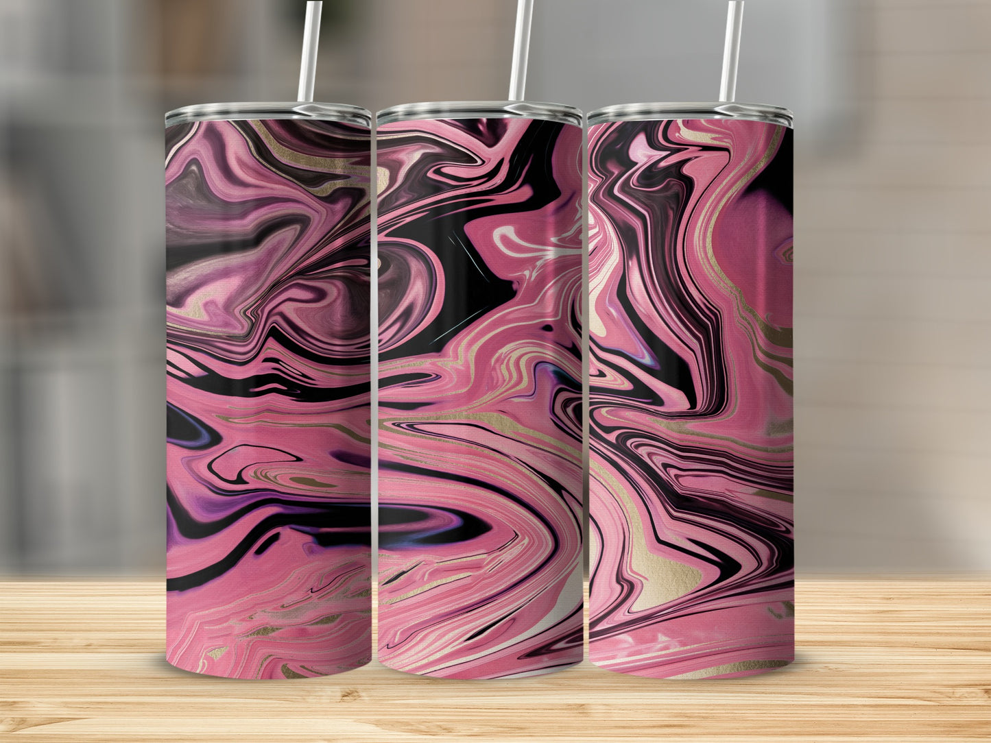Pink Swirl Abstract Design Gold Accents Great Tumblers