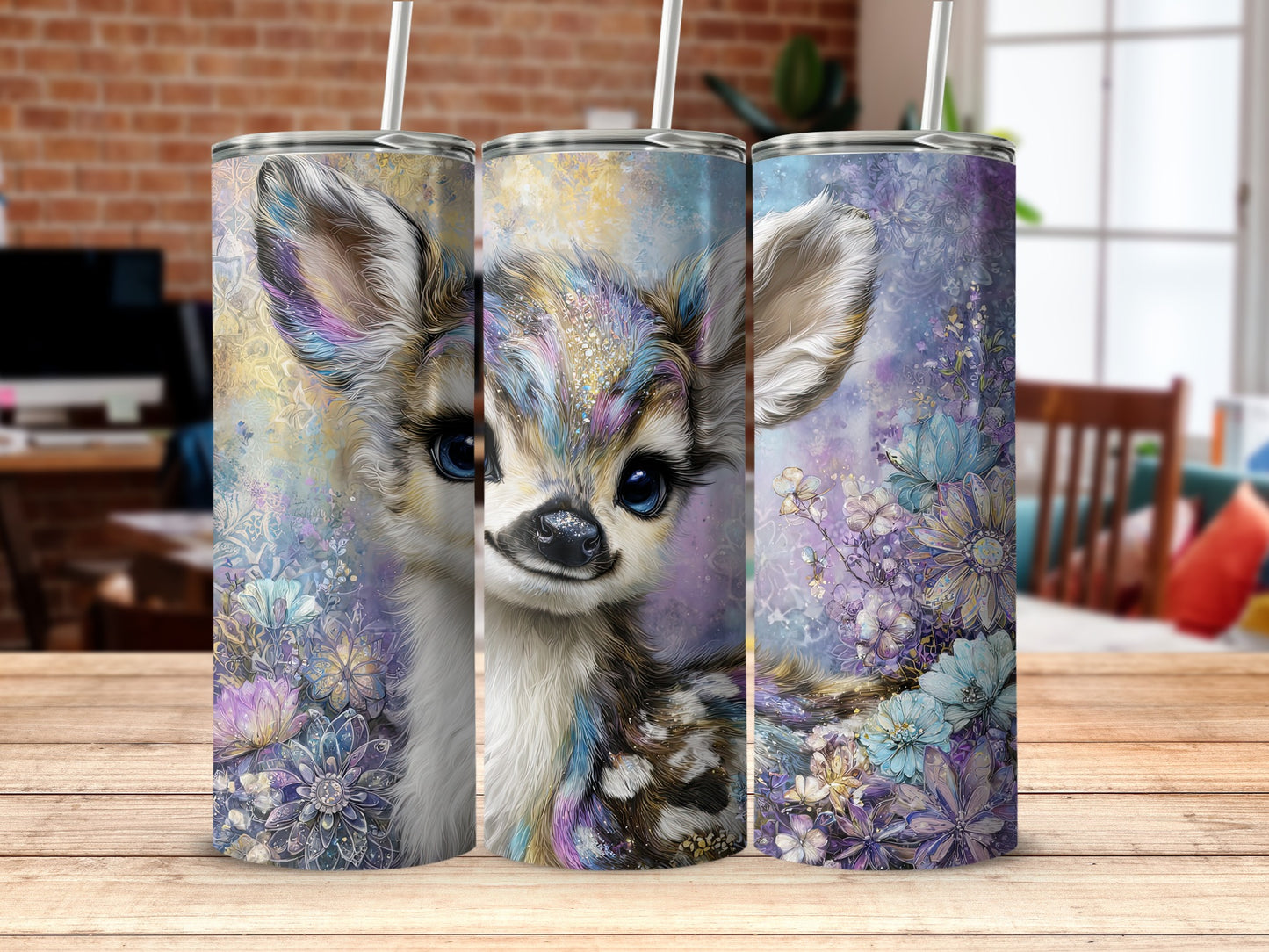 Cute Fantasy Deer Art on Colorful Tumbler Product